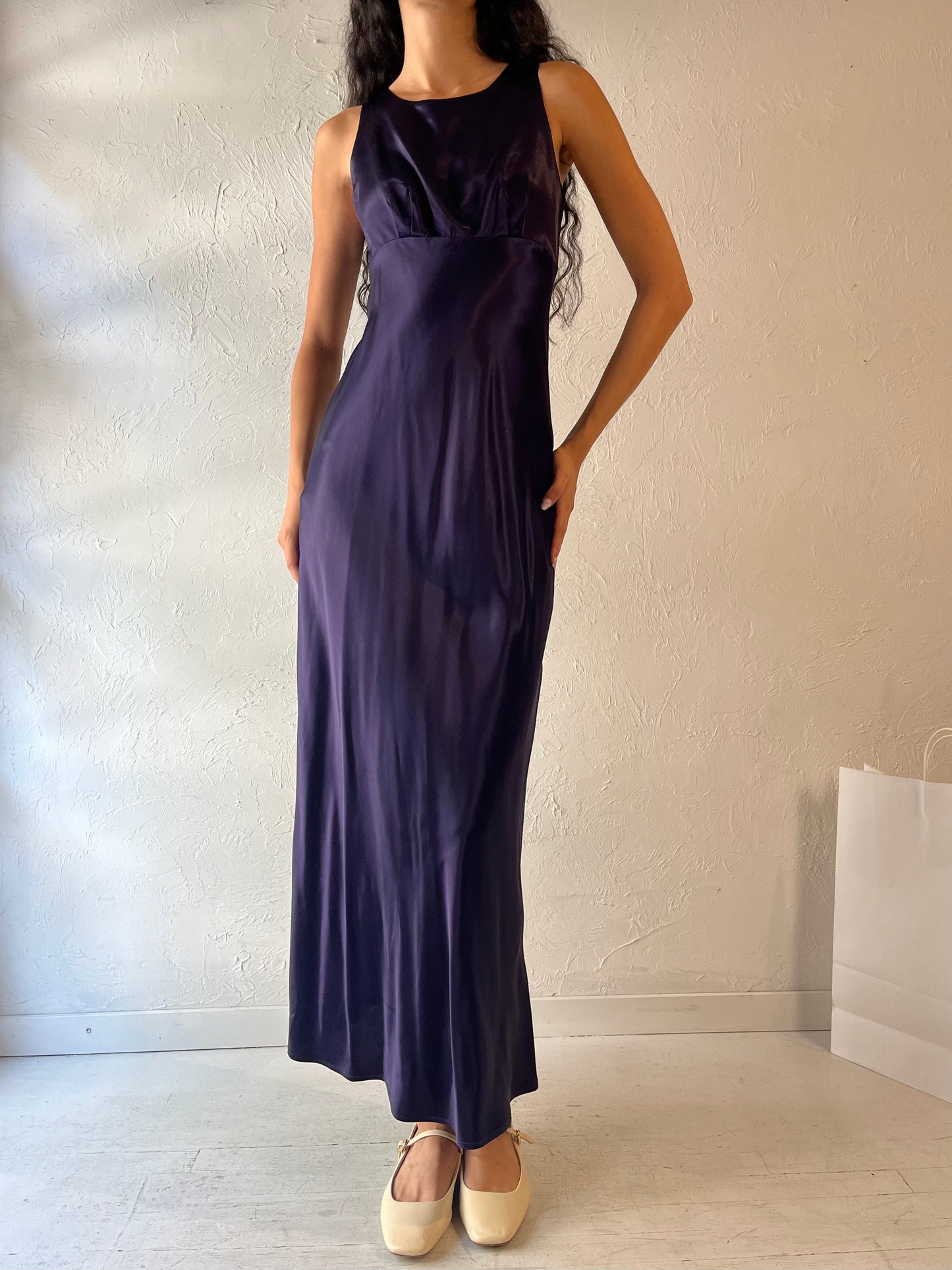 90s 'All That Jazz' Purple Silky dress / Small - Medium