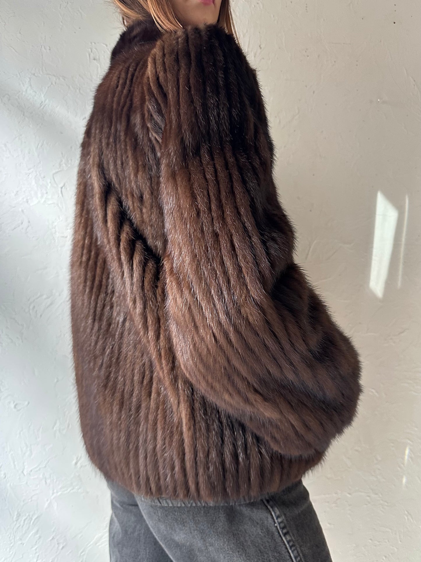 80s Reversible Fur and Leather Bomber Jacket / Small