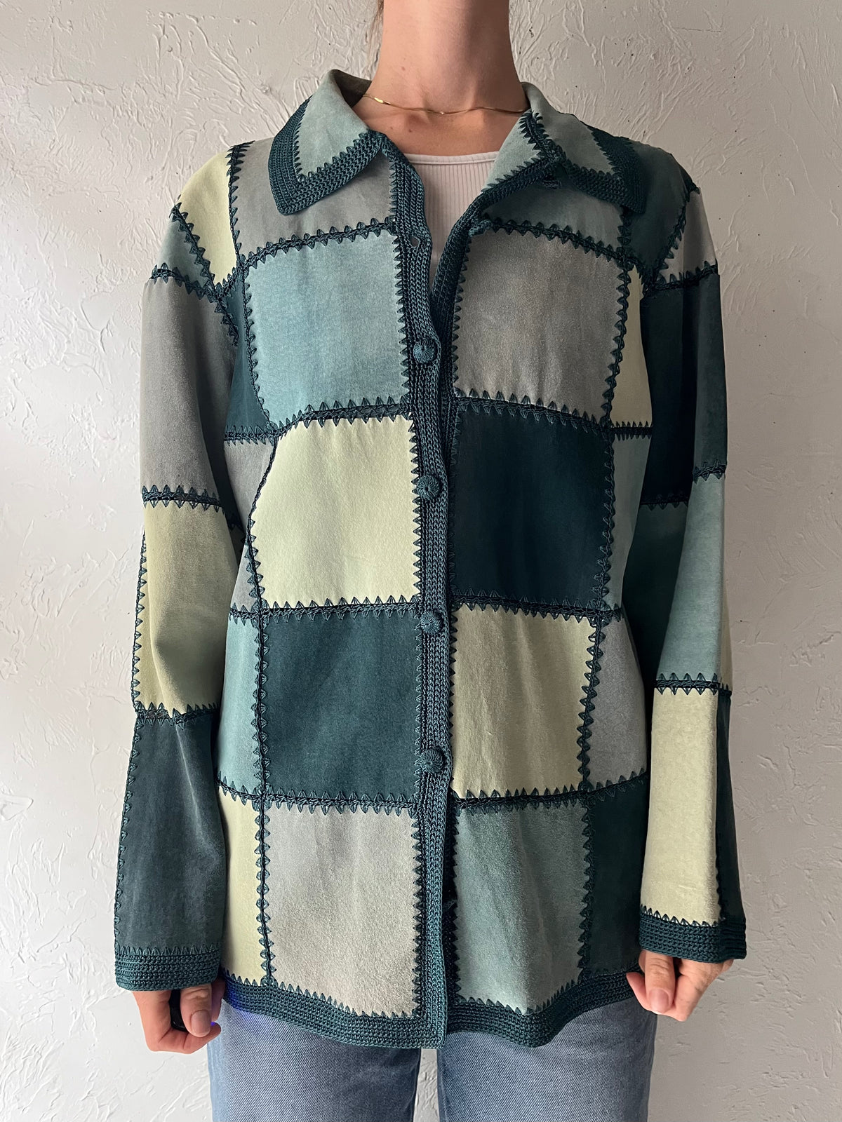Y2k 'Denim & Co' Blue Suede Patchwork Jacket / Medium