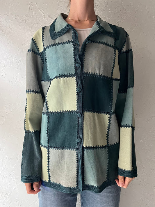 Y2k 'Denim & Co' Blue Suede Patchwork Jacket / Medium