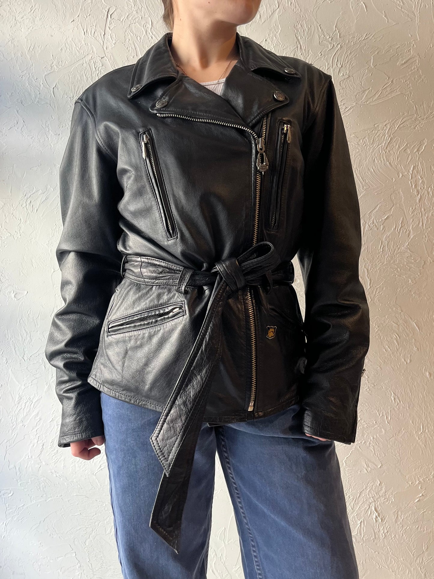 Y2k 'Harley Davidson' Black Leather Moto Jacket / Small