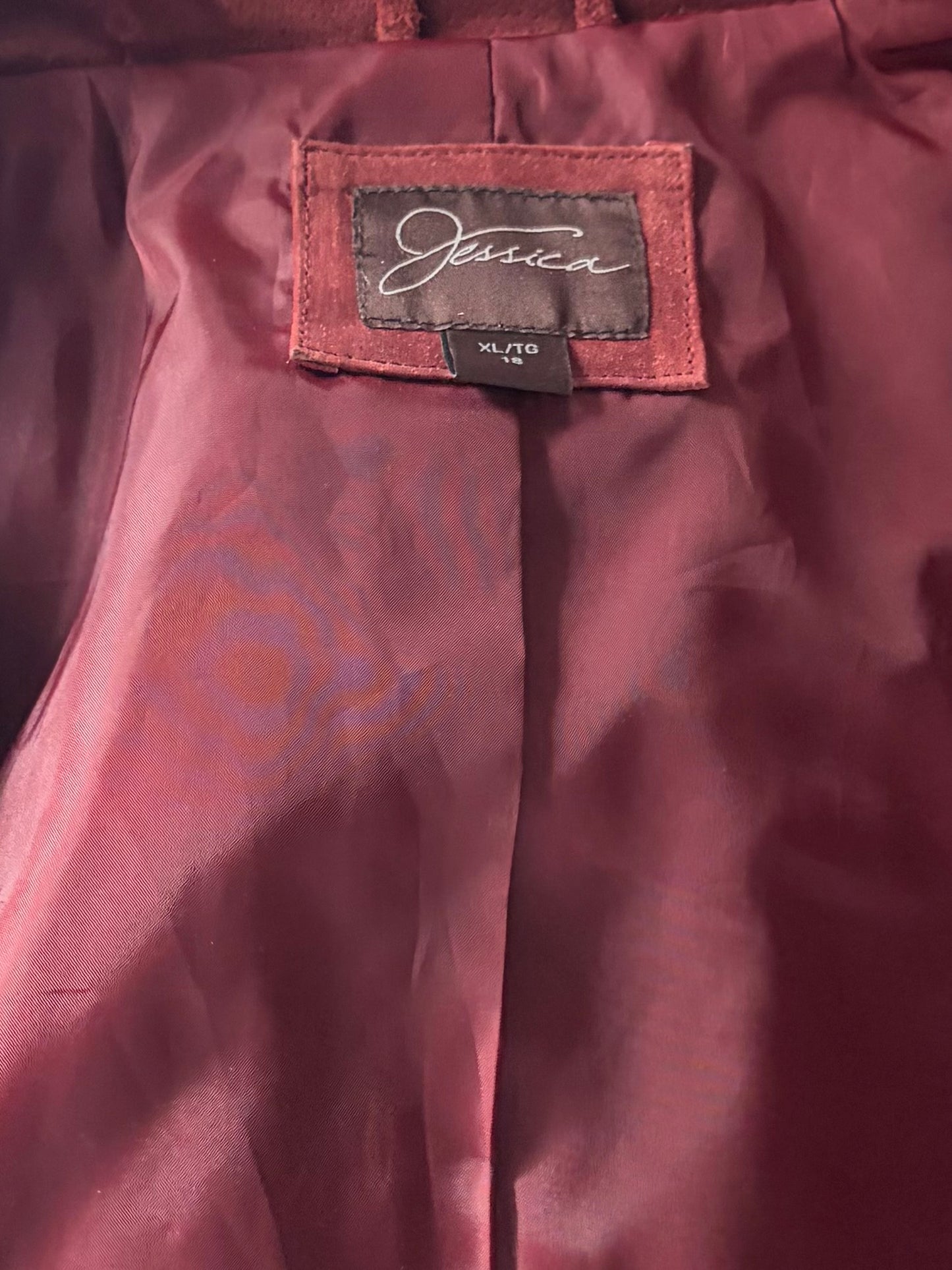 Y2k 'Jessica' Vintage Minimalist Burgundy Suede Leather Jacket / XL