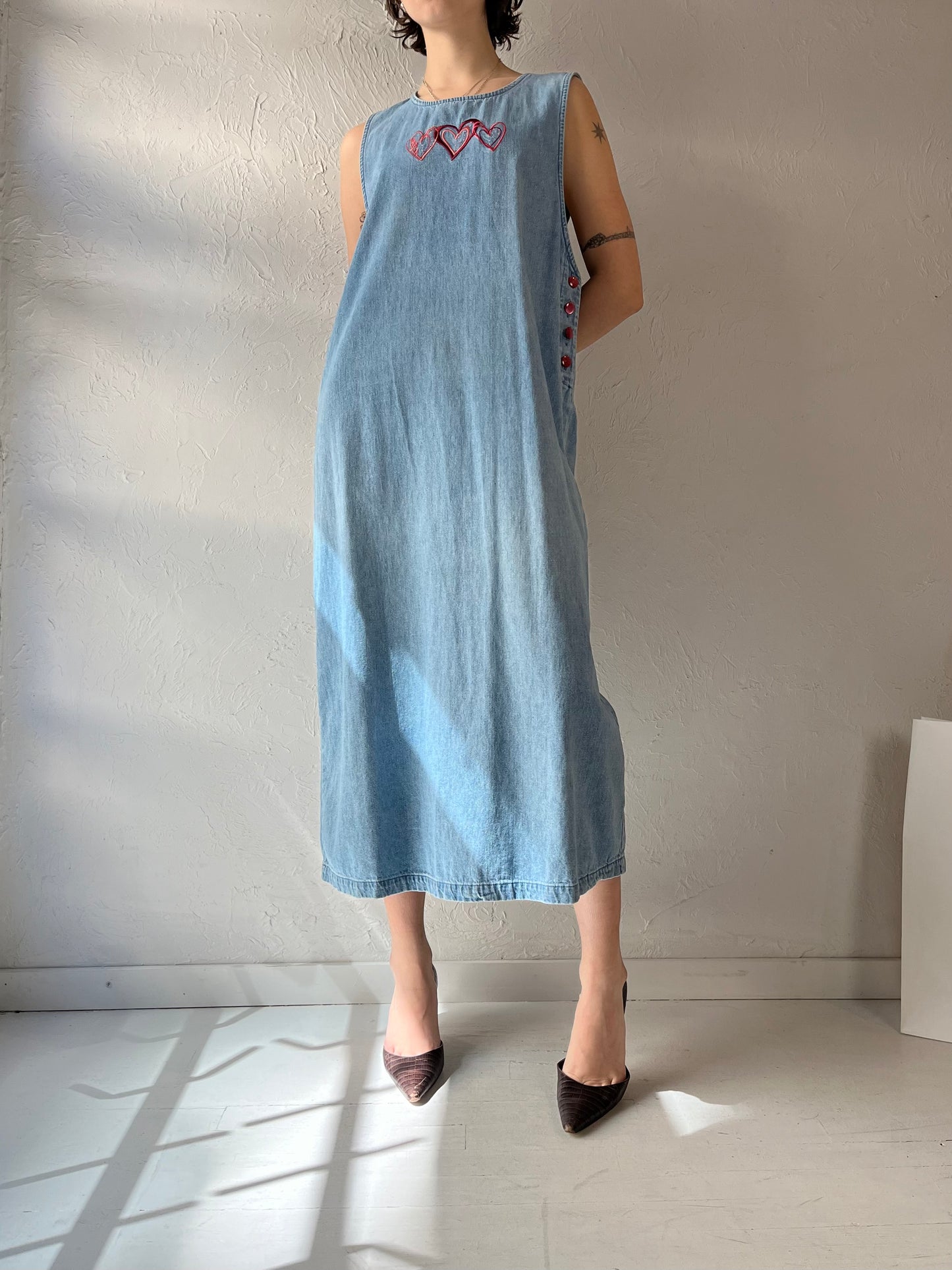 Y2k 'Christopher & Banks' Embroidered Denim Maxi Dress / Large