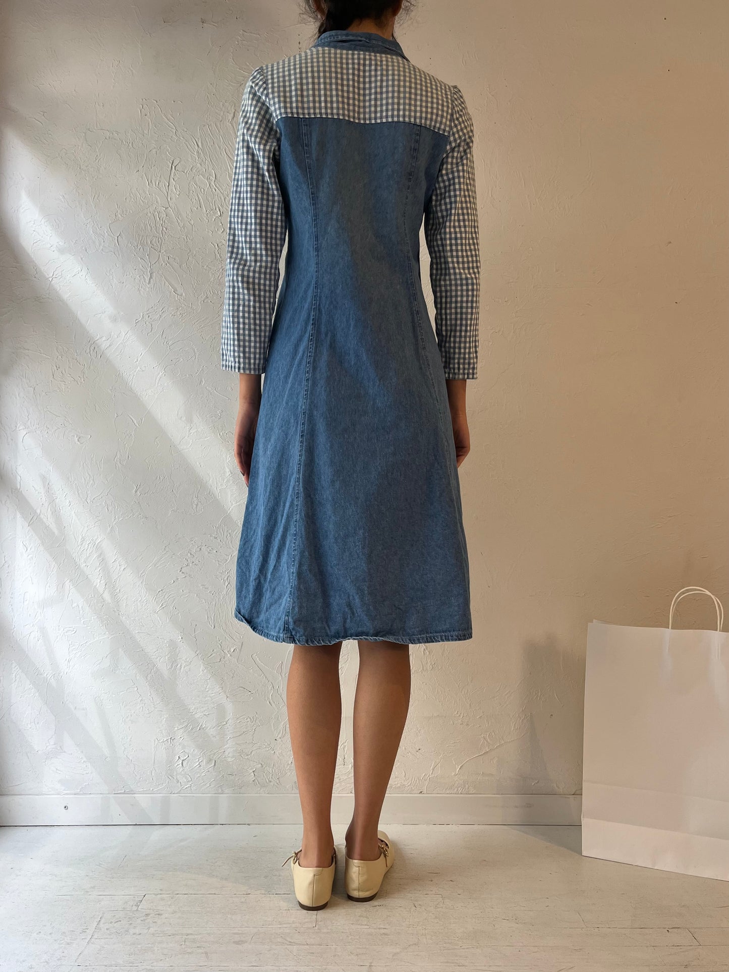 90s 'Rose Cottage' Long Sleeve Collared Denim Dress / Small