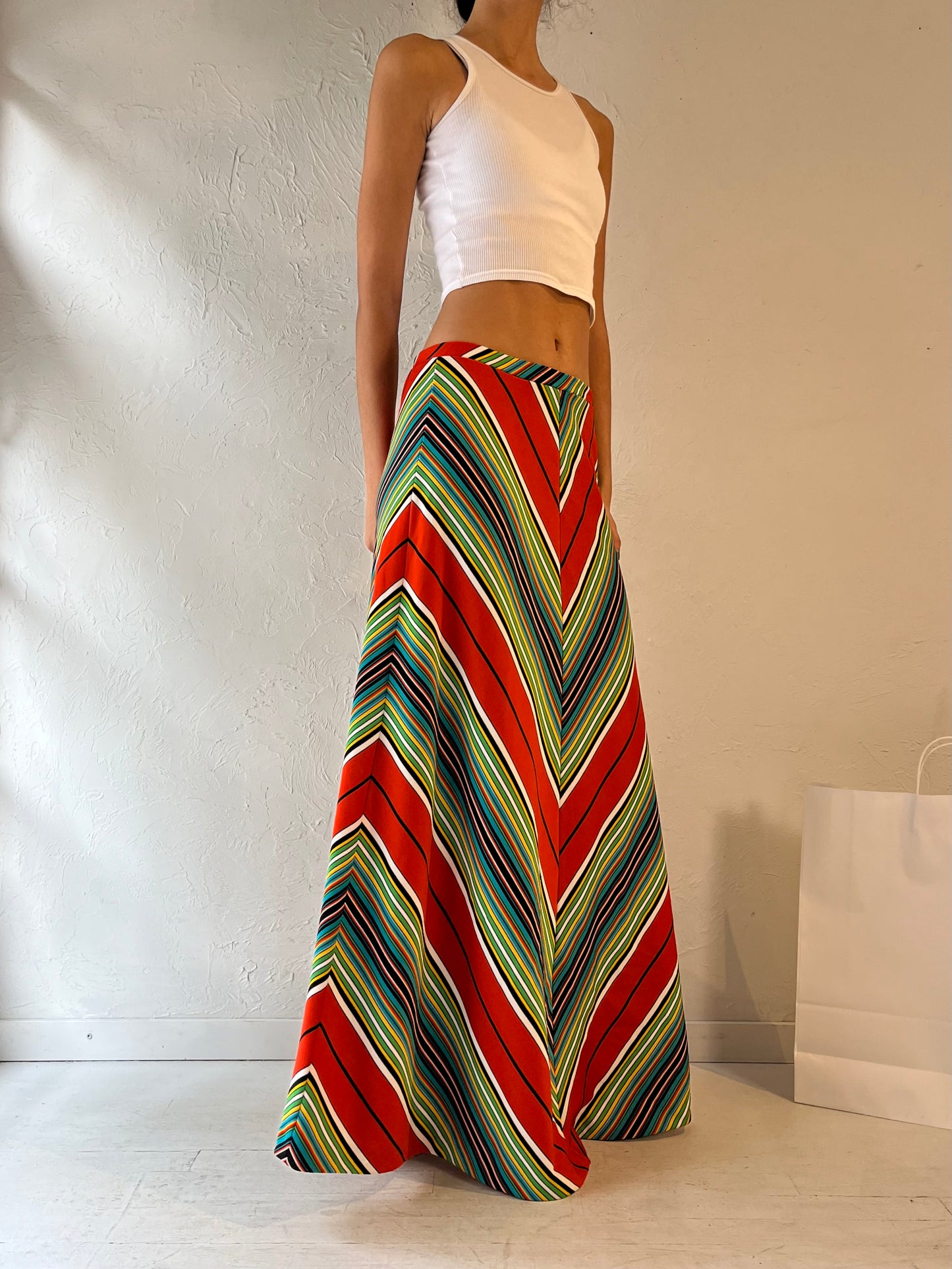 70s 'Aileen' Chevron Maxi Skirt / Small