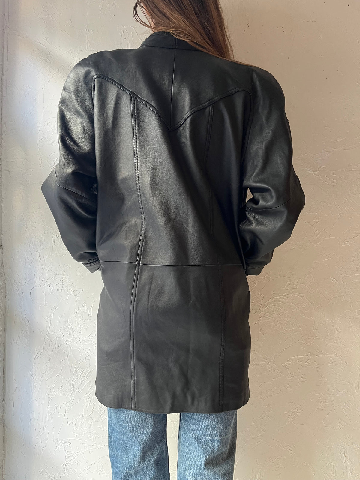 90s 'Candy' Black Leather Double Breasted Minimalist Grunge Jacket / Small