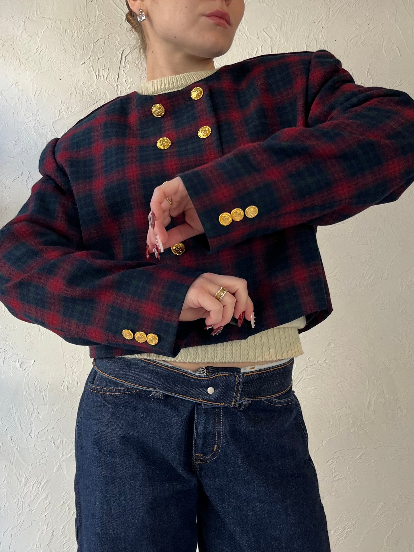 90s JH Collectibles’ Cropped Wool Plaid Jacket / Medium