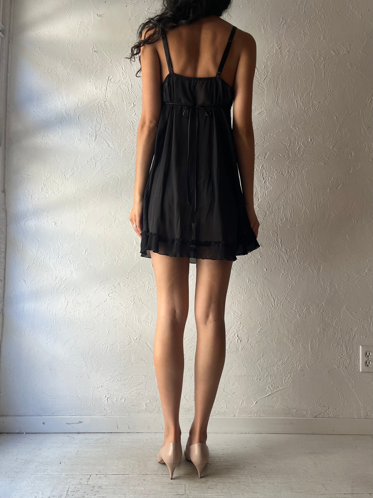 Y2k 'Oscar de la Renta' Black Shear Romanic Slip Mini Dress / Small