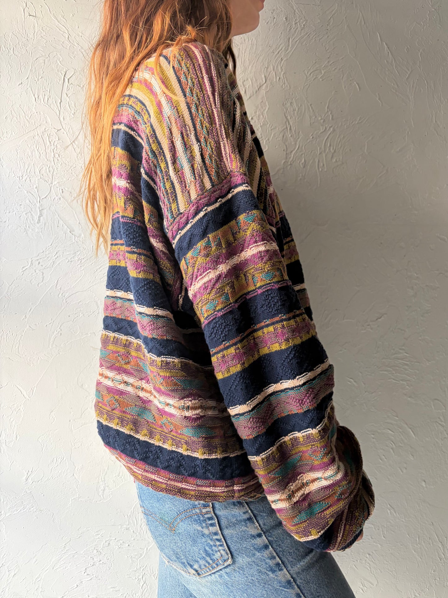 90s 'Tosani' Coogi Style Cotton Preppy Academia Crew Neck Retro Sweater / XL