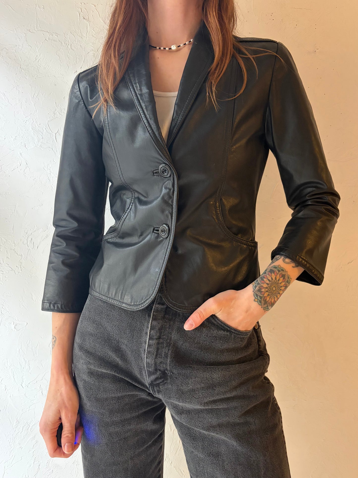 90s 'Wilson' Black Leather Jacket / XSmall