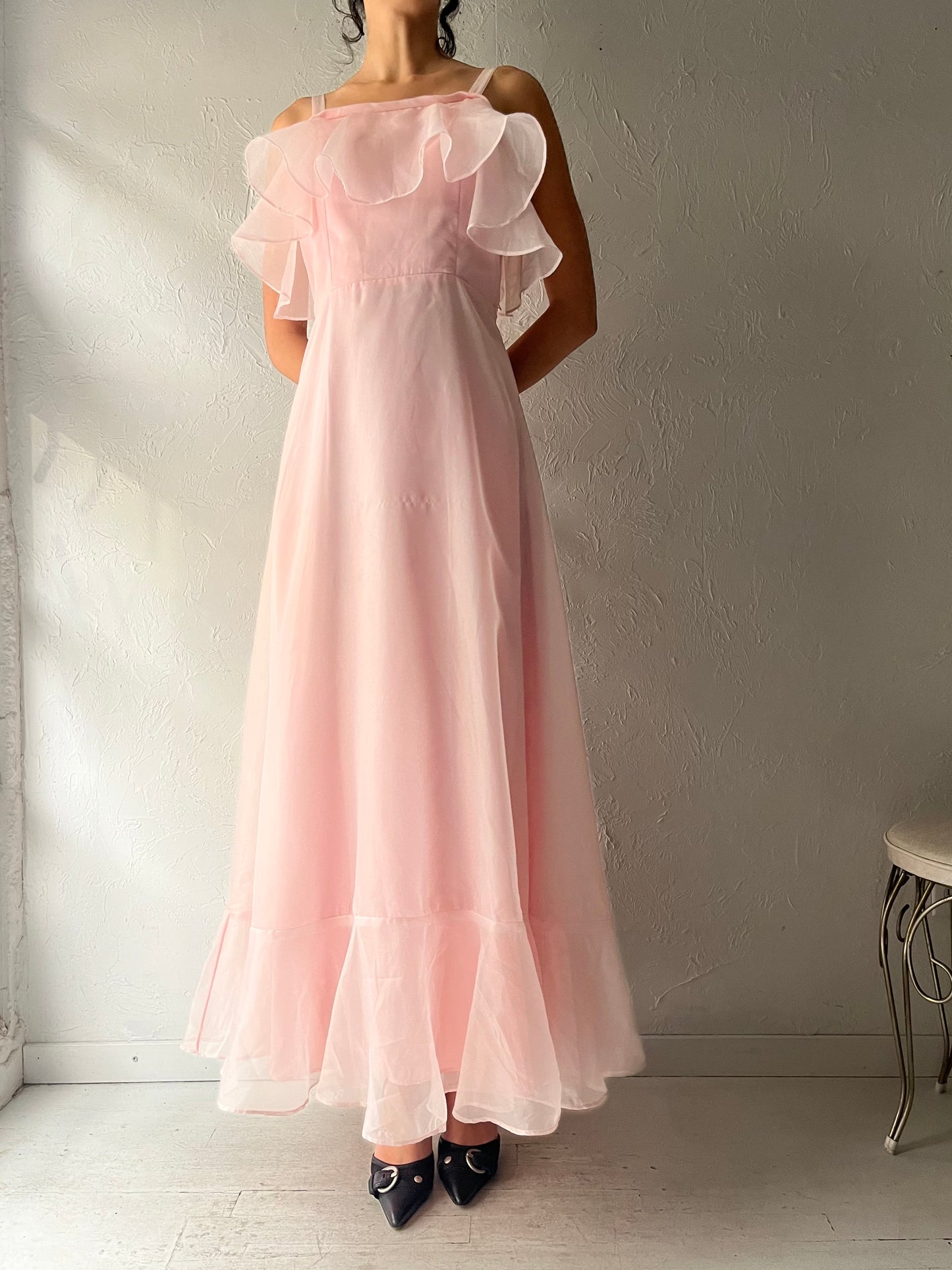 70s 'Zum Zum' Pink Formal Dress / Small