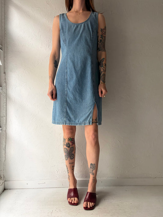 80s 'Vintage Blue' Denim Western Mini Dress / Vintage 1980s Retro Cowboy Dress / Small