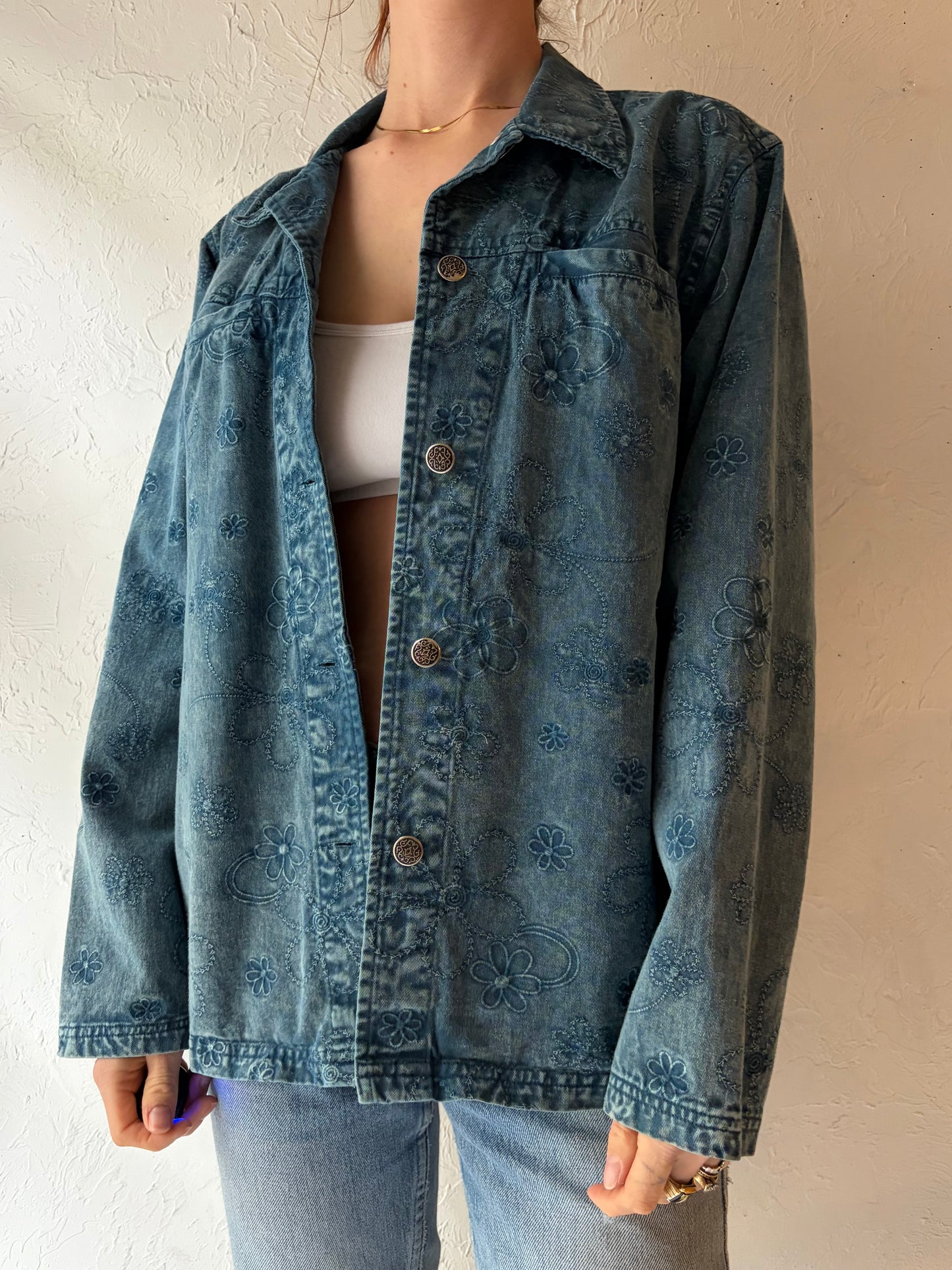 Y2k 'Industrie B' Floral Denim Jacket / Medium
