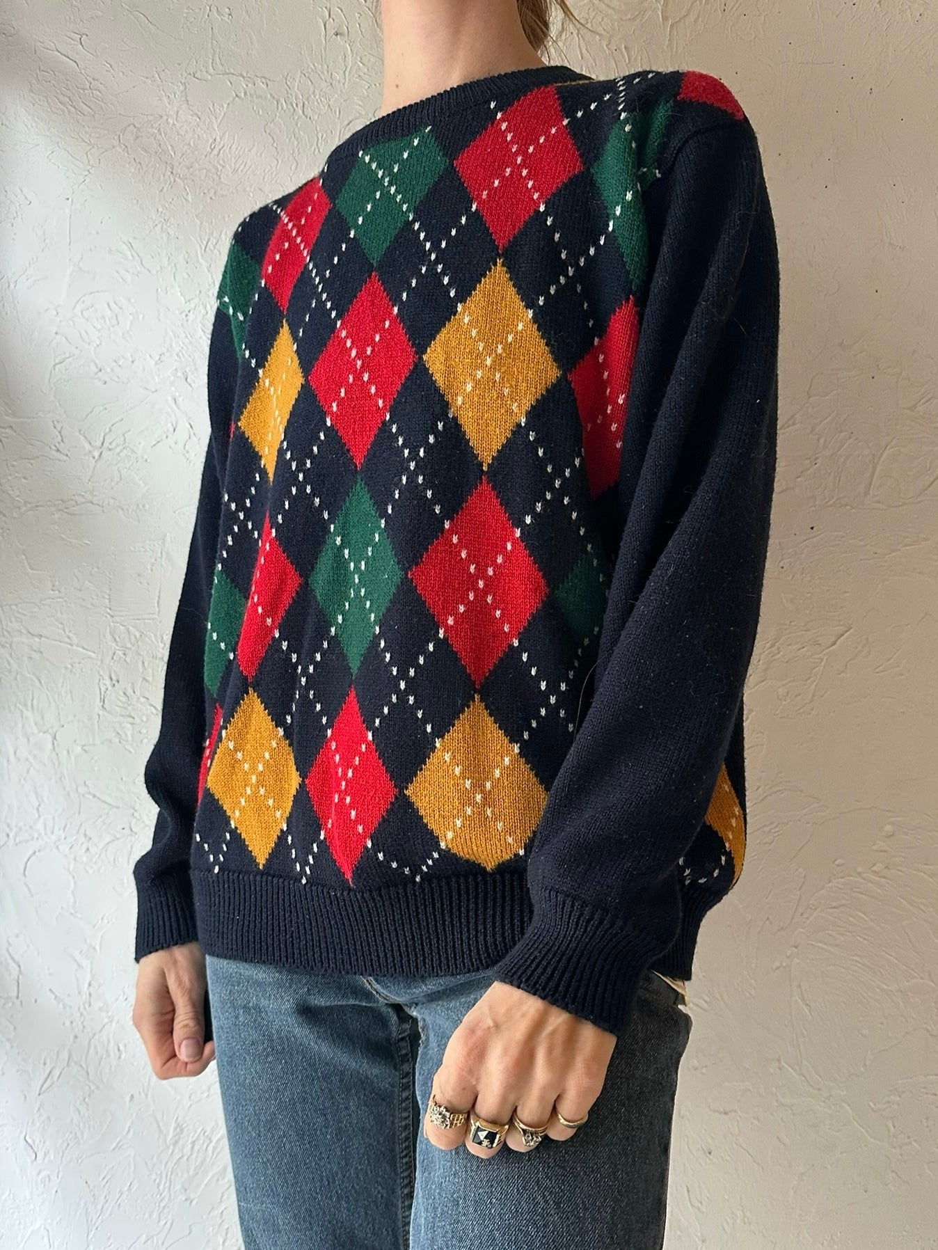 90s ‘Alfred Dunner’ Navy Blue Knit Sweater /  XL