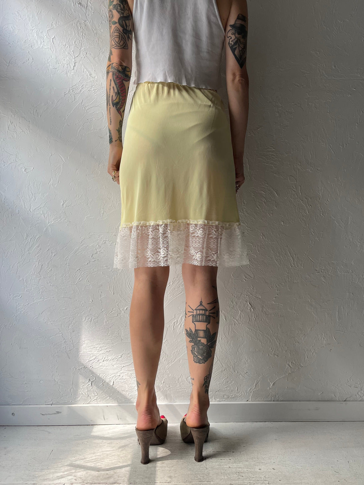 Vintage Yellow Romanic Minimalist Cottagecore Slip Mini Skirt / Small