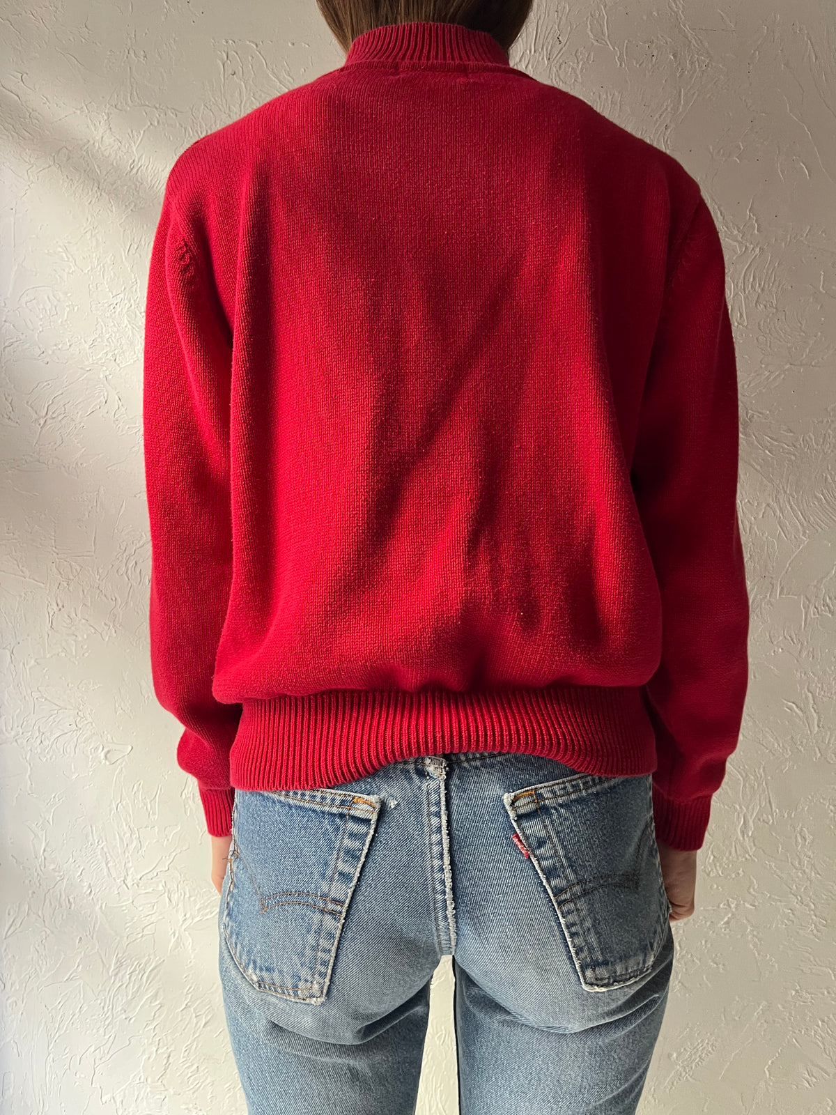 90s 'Tabi' Red Dog Cotton Mockneck Sweater / Medium