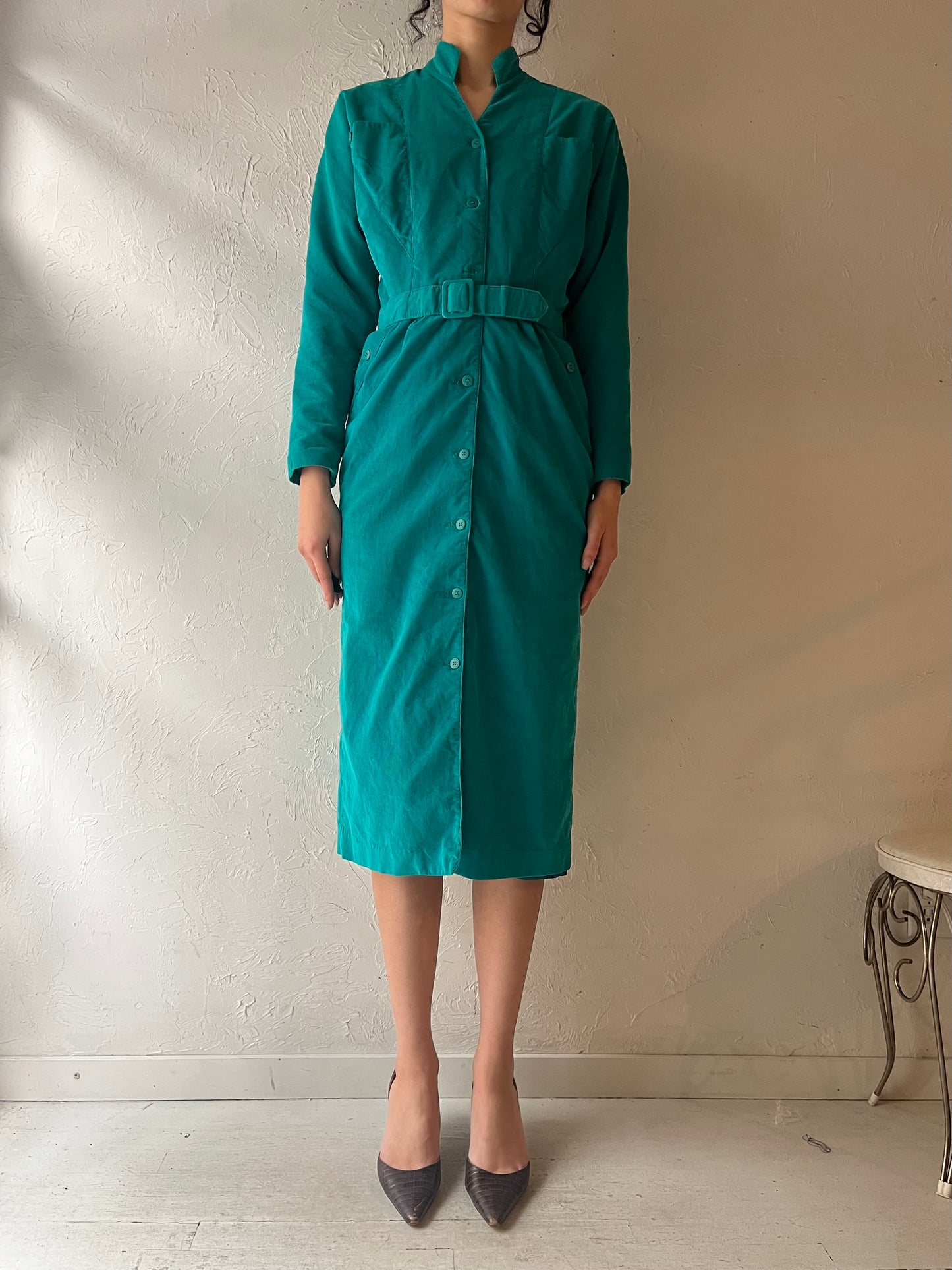 80s 'Surrey Classics' Green Corduroy Dress / Small
