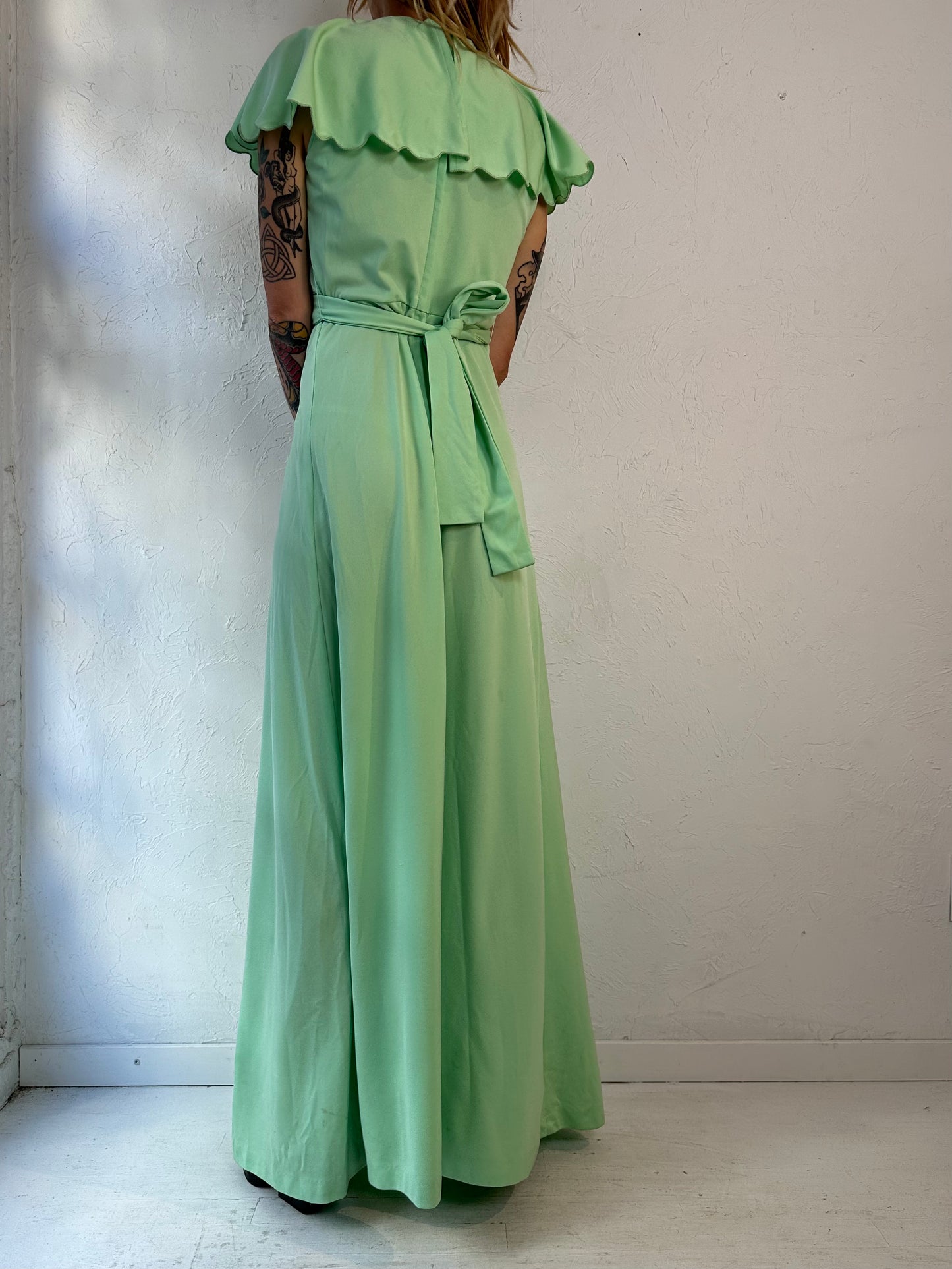 70s 'Nu Mode' Green Sleeveless Maxi Dress / Small