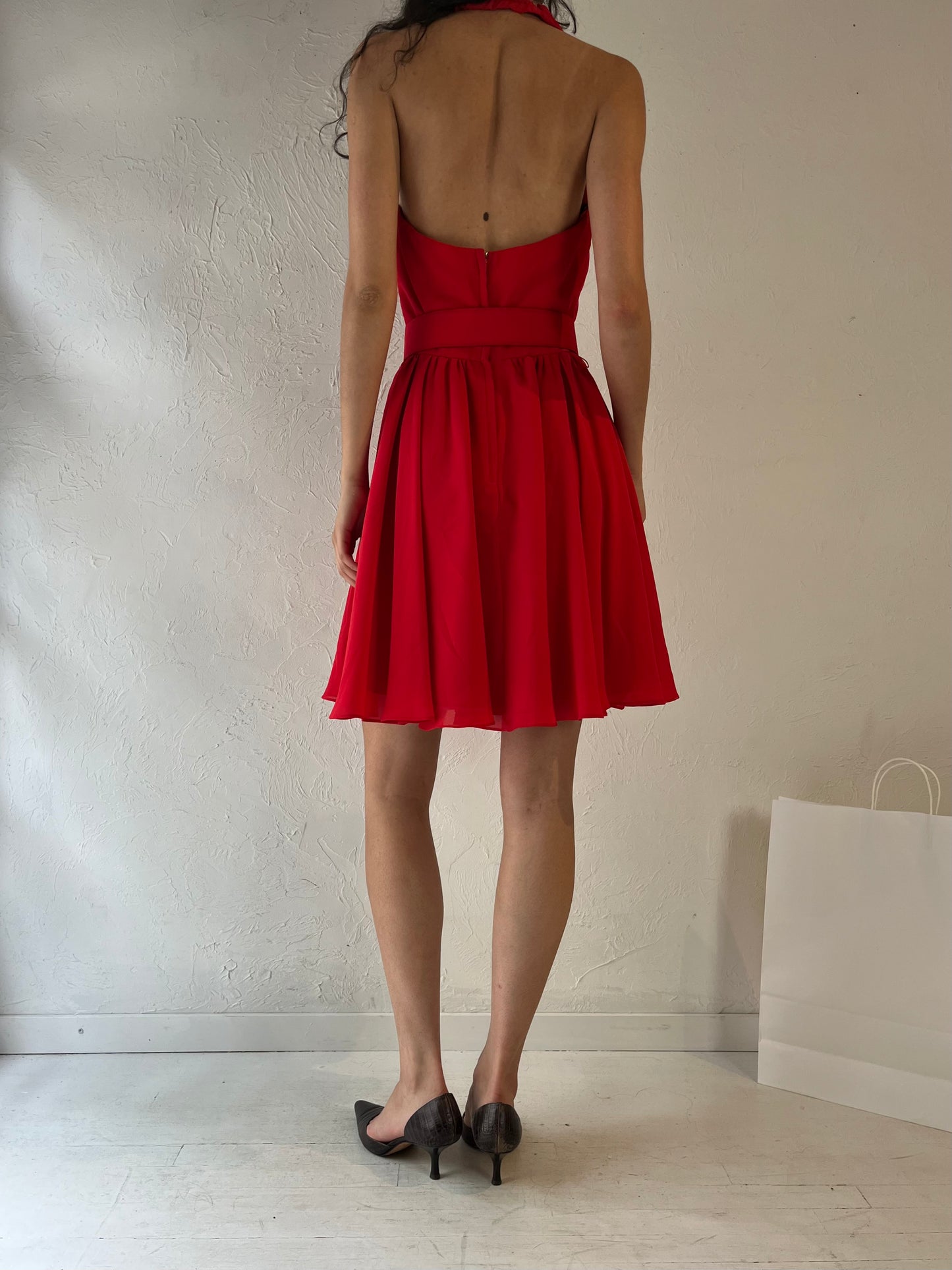 70s 'Algo' Red Halter Dress / Small