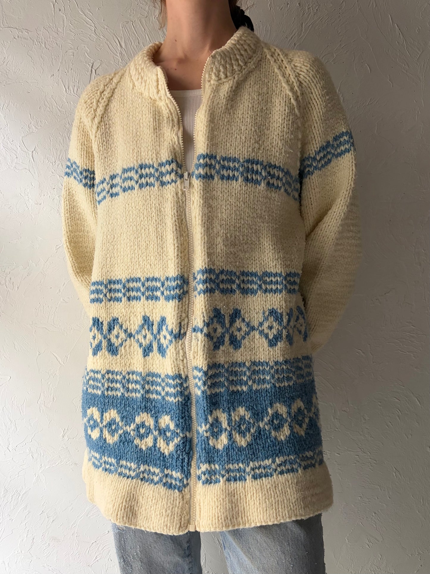 70s Acrylic Knit Cardigan Sweater / Large
