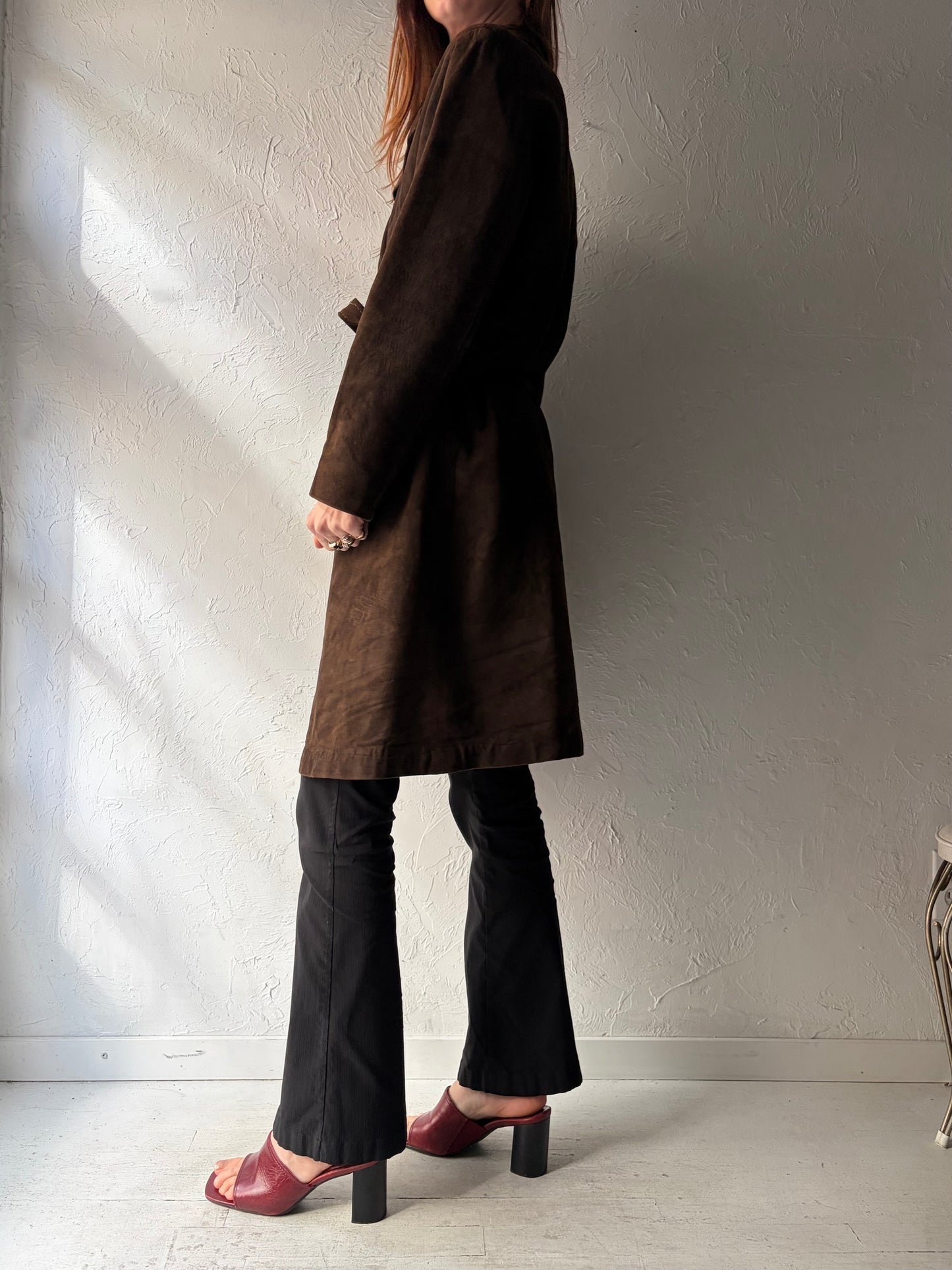 70s 'Kristines' Brown Suede Leather Trench Coat / Medium