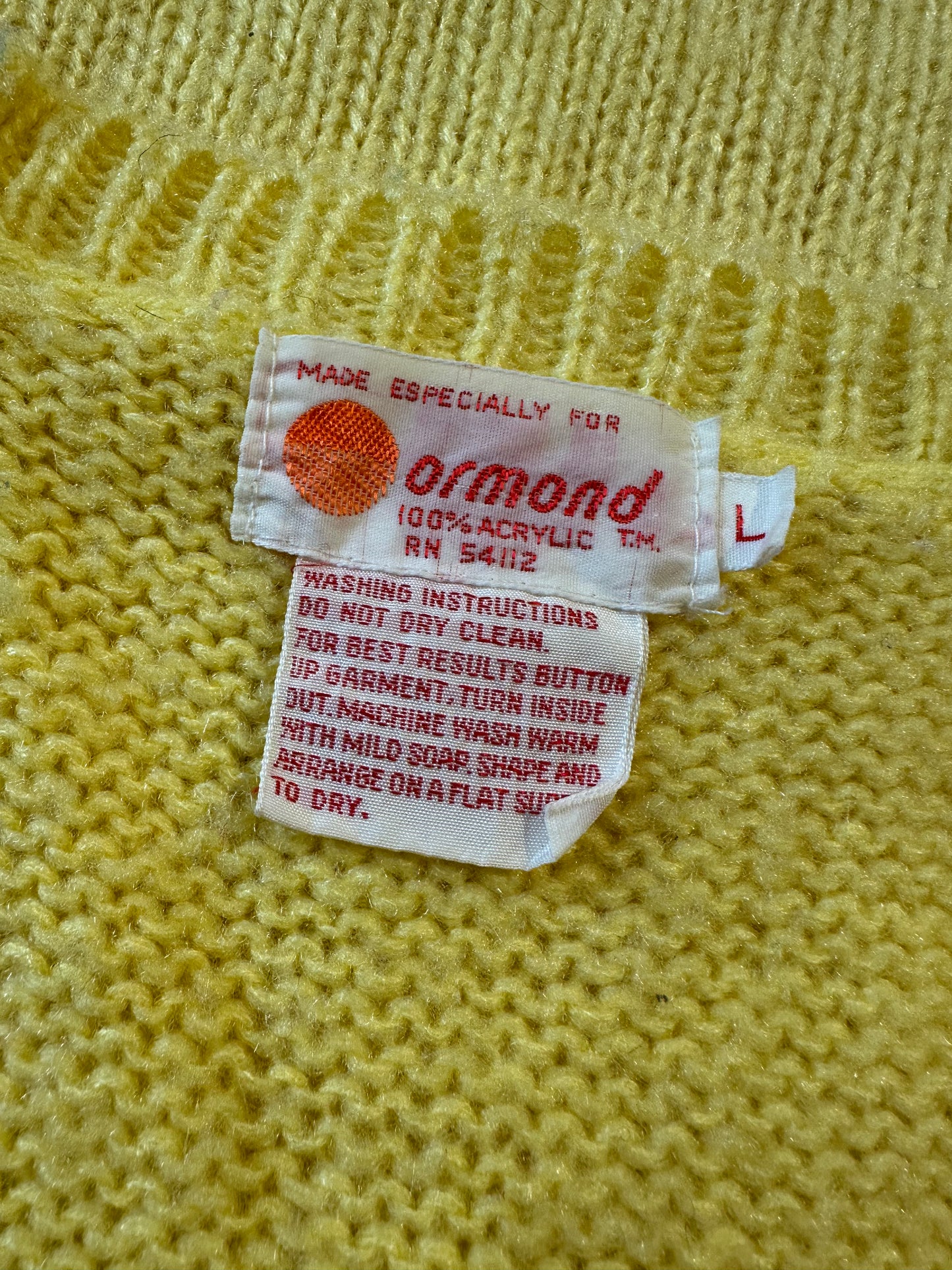 70s 'Ormond' Yellow Acrylic Knit Sweater Vest / Small