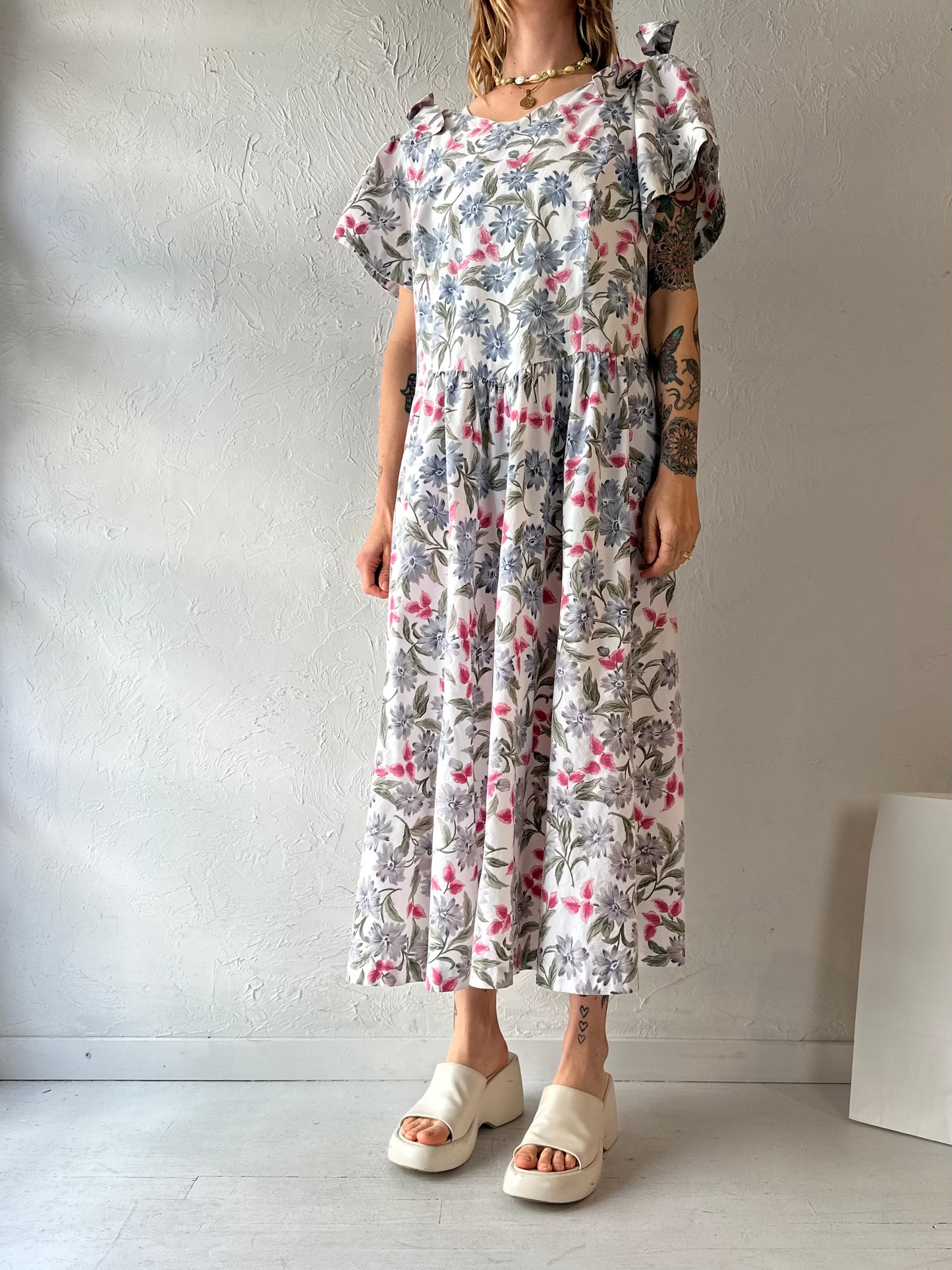 90s 'Manik In' Floral Print Dress / Large