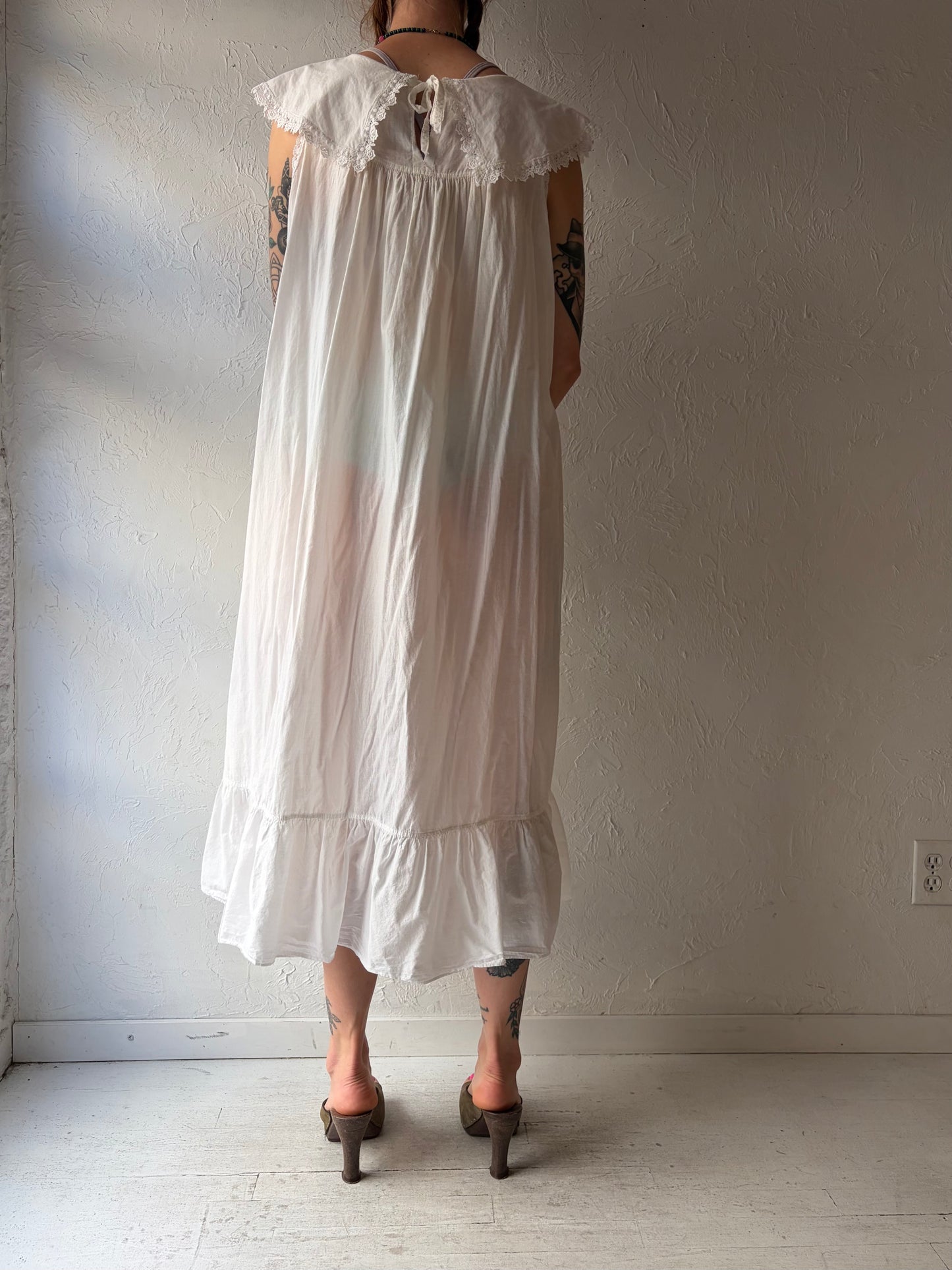 90s 'Verona' White Cotton Cottage Core Dress / Large