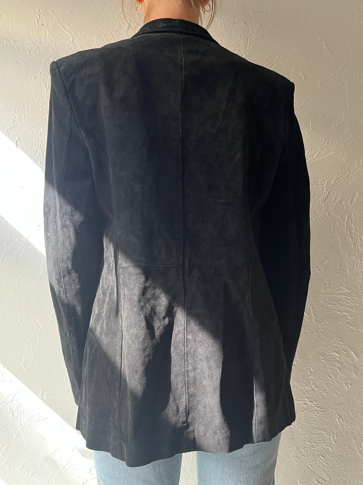 90s 'Danier' Black Suede Leather Minimalist Dark Academia Blazer Jacket / Medium