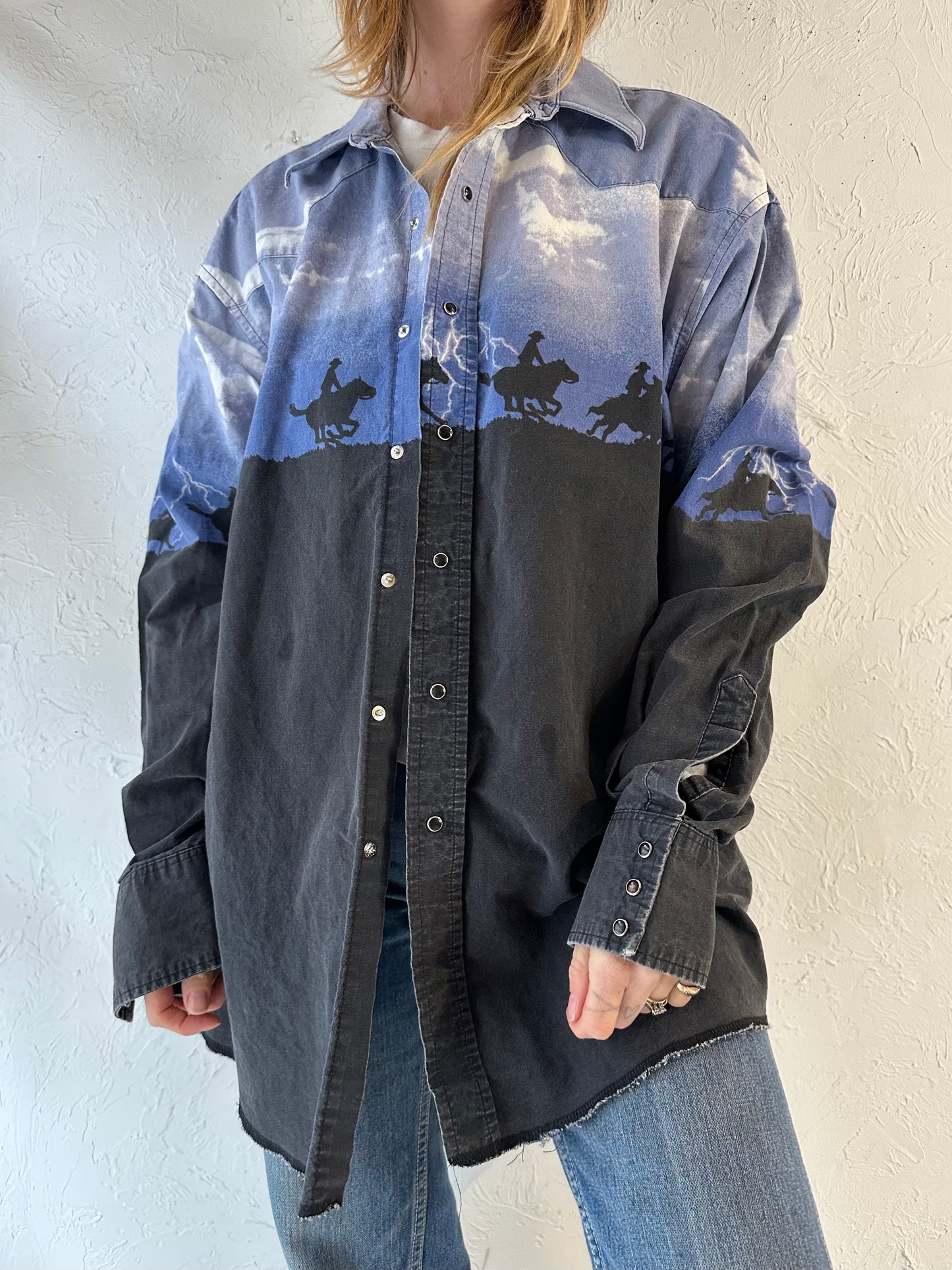 90s ‘Wrangler’ Western Snap Up Shirt / XL