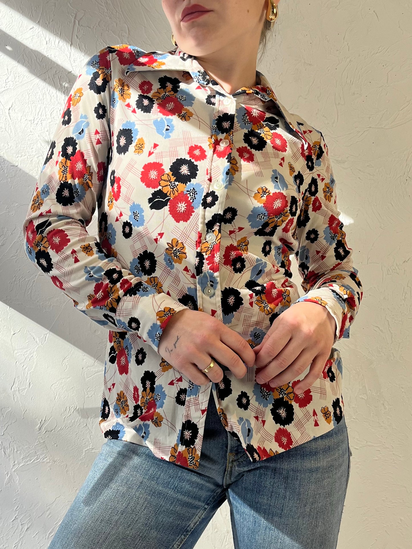 70s ‘Hukap’ Floral Button Up Blouse / Small