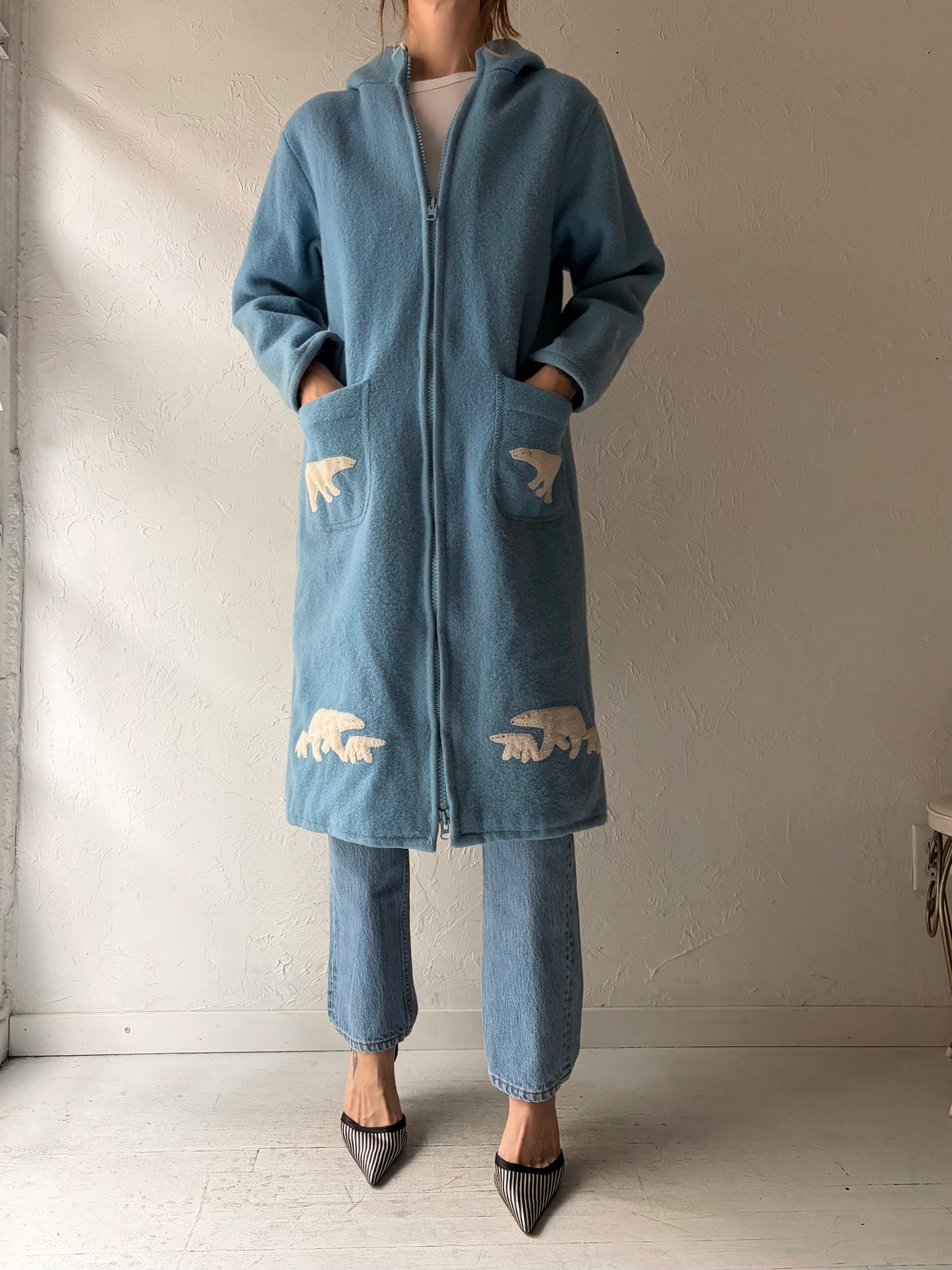 70s 'Polar Parkas' Baby Blue Wool Coat / Small