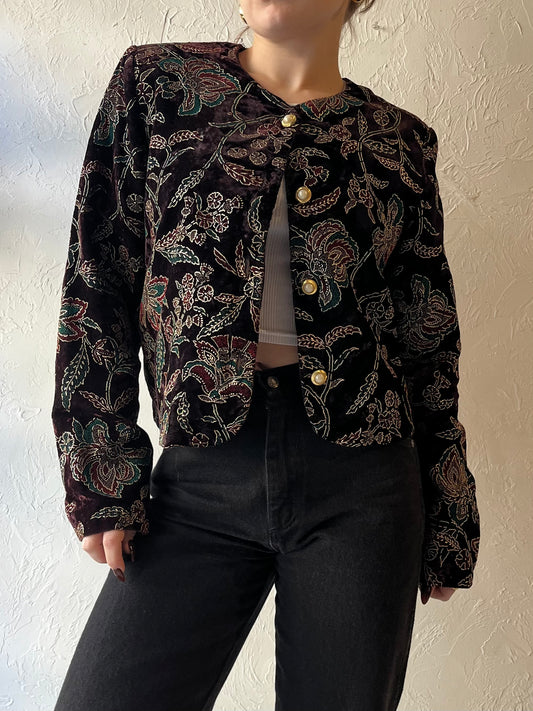 90s ‘Tres Paquette’ Floral Velvet Jacket / Medium