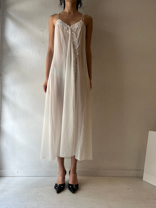 90s ‘Flora’ White Romantic Slip Dress / XL