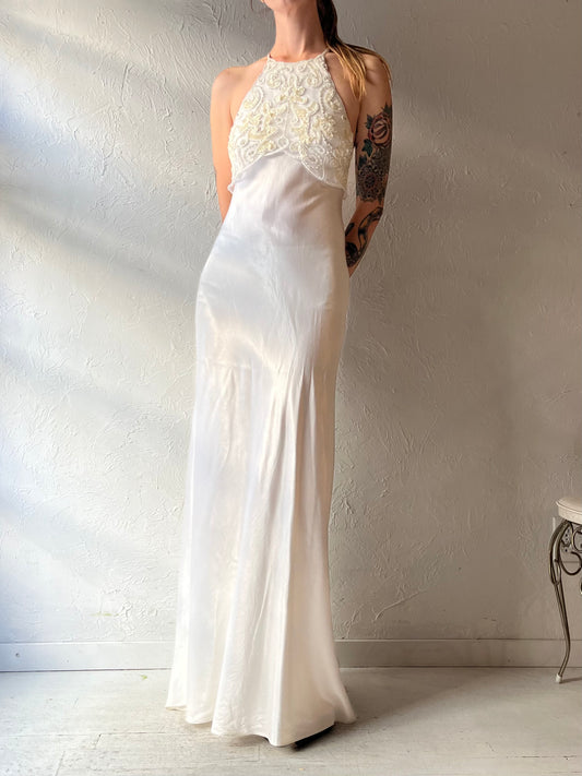 90s 'Zum Zum' Formal White Maxi Dress / Small / Medium