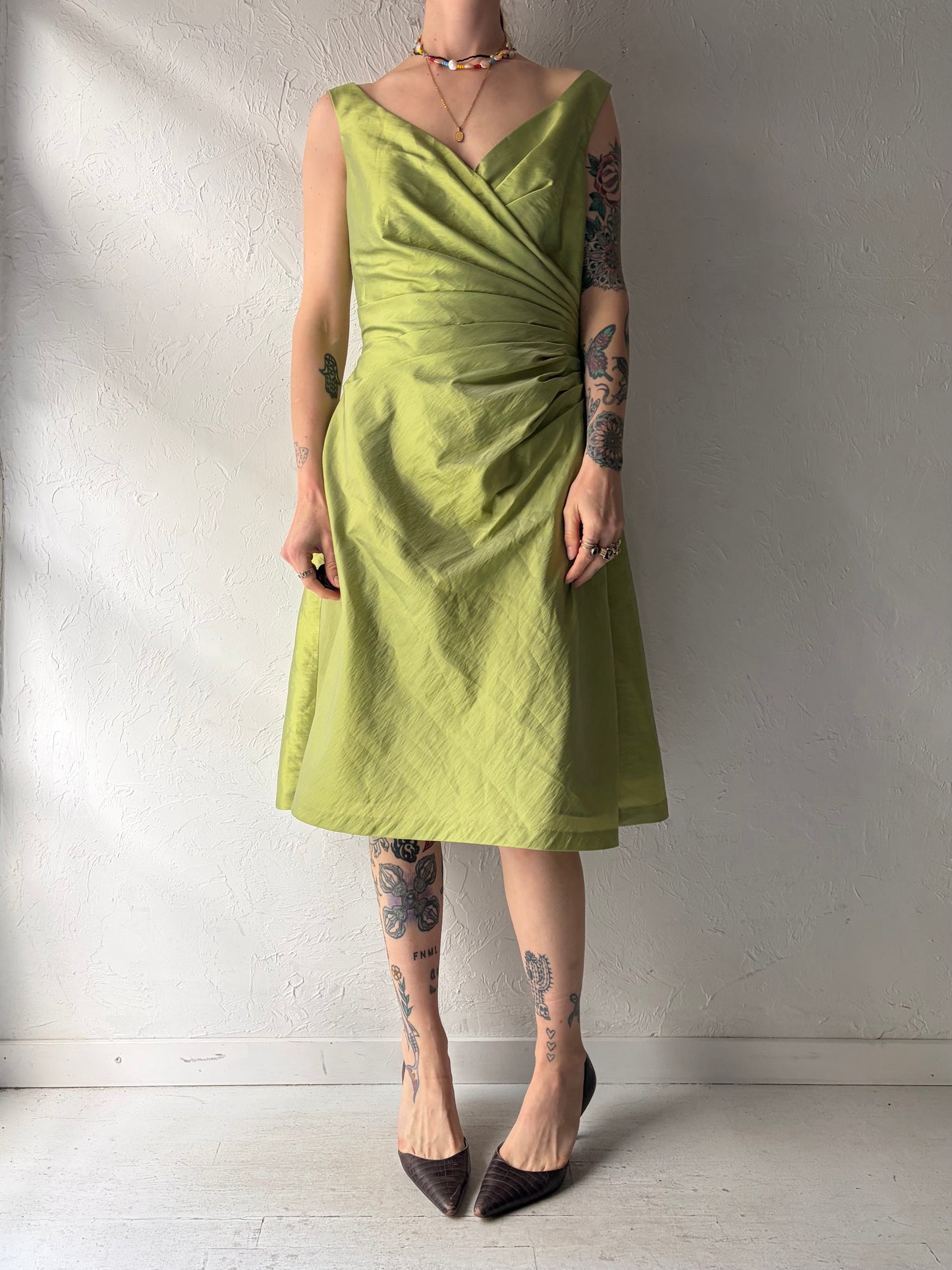 Y2k 'Impression' Green Metallic Spring Formal Dress / Large