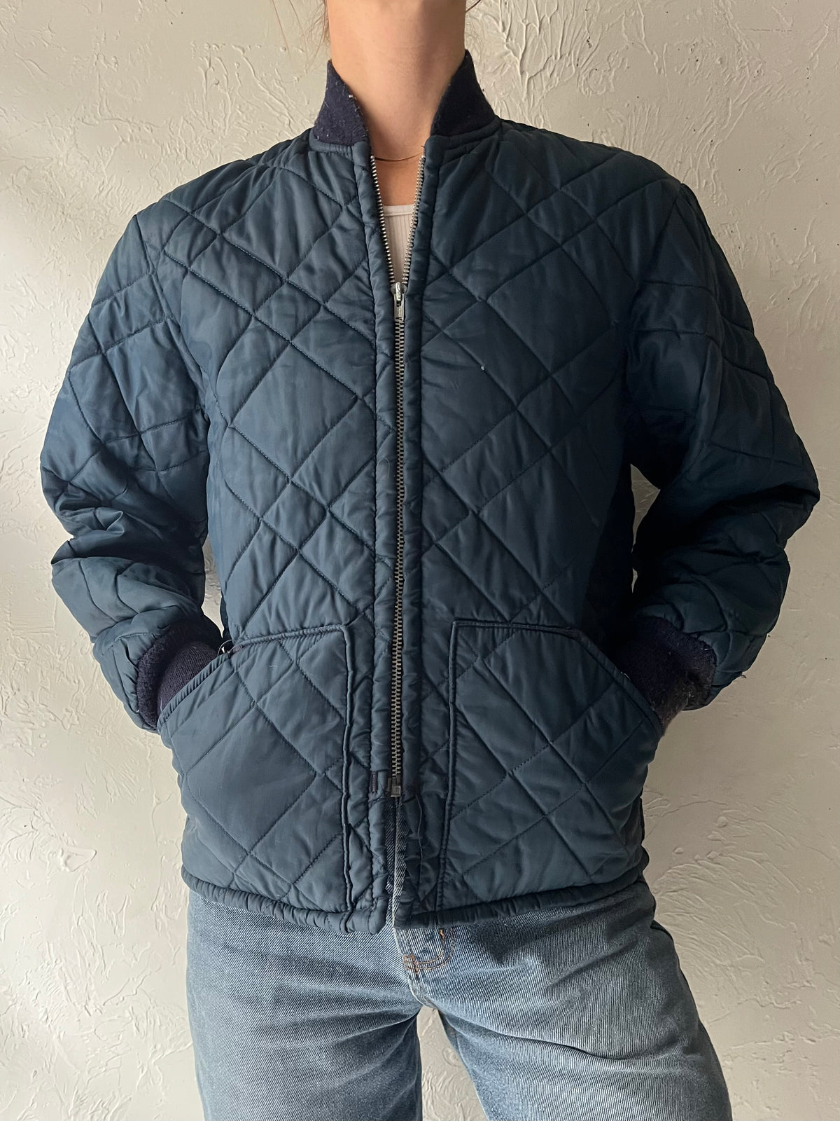 80s Blue Quilted Liner Jacket / Small