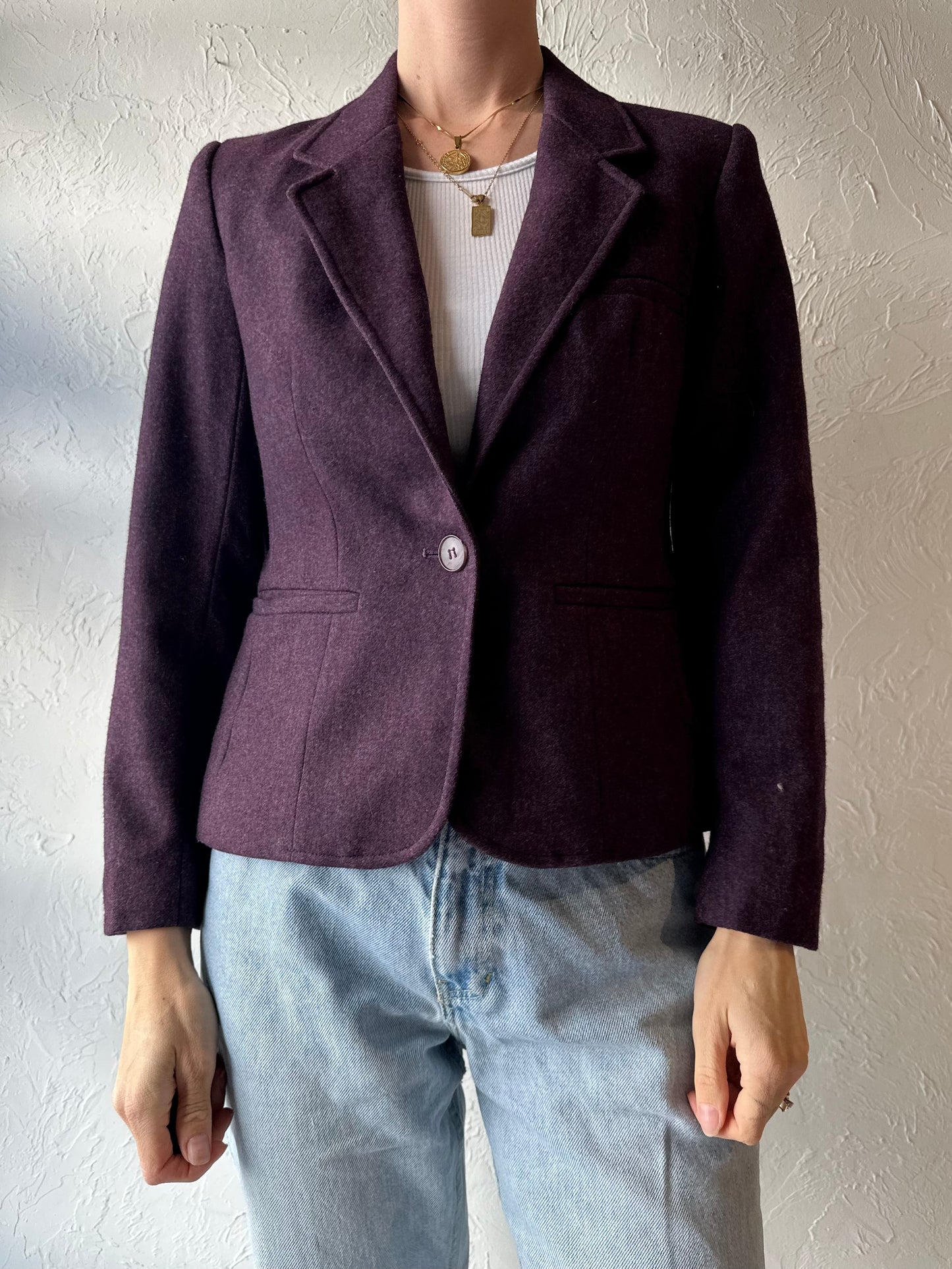 70s 80s 'Evan Picone' Purple Knit Blazer Jacket / Union Made / Small