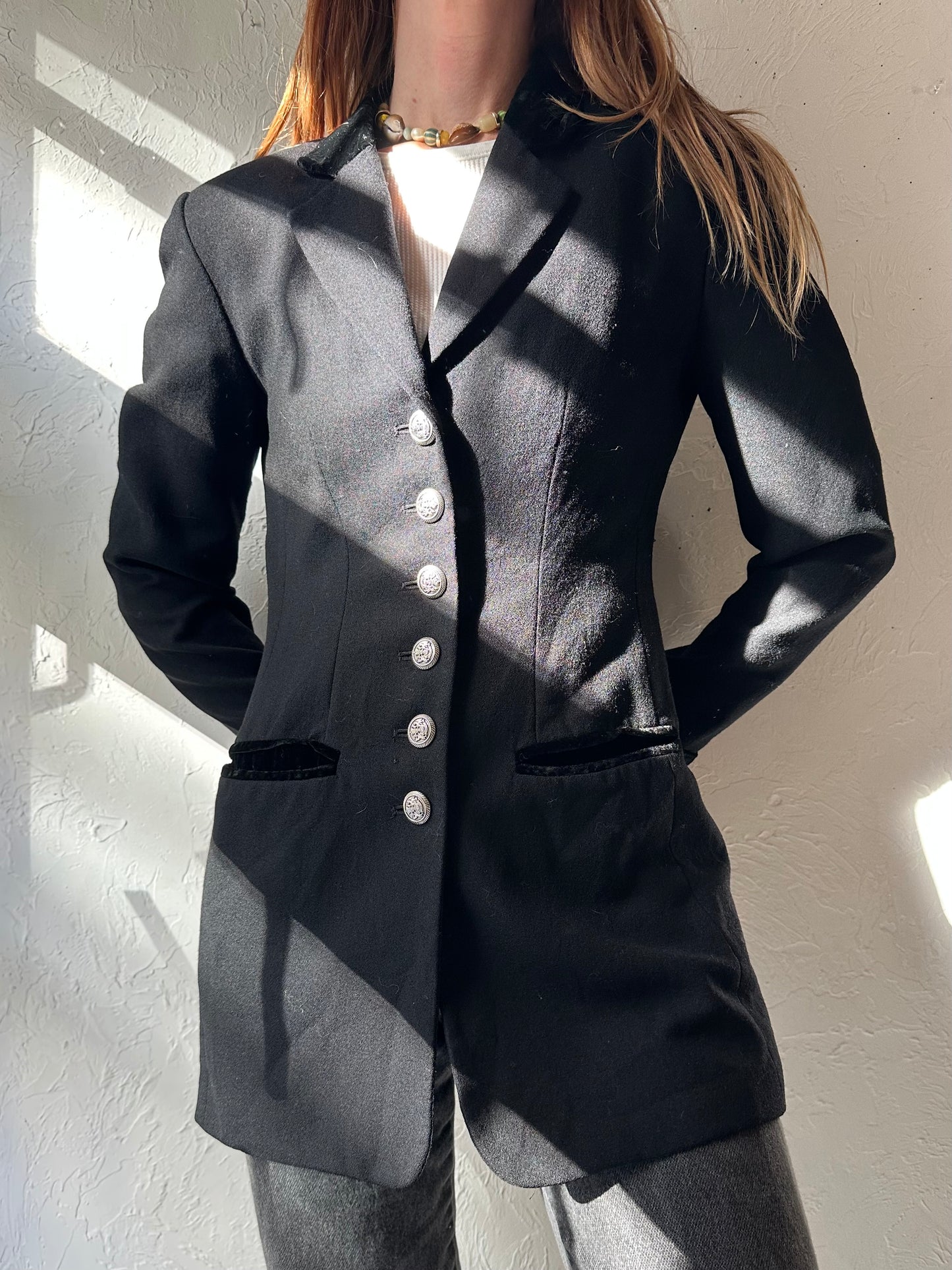 90s 'Hugo Buscati' Black Wool Blazer Jacket / Small