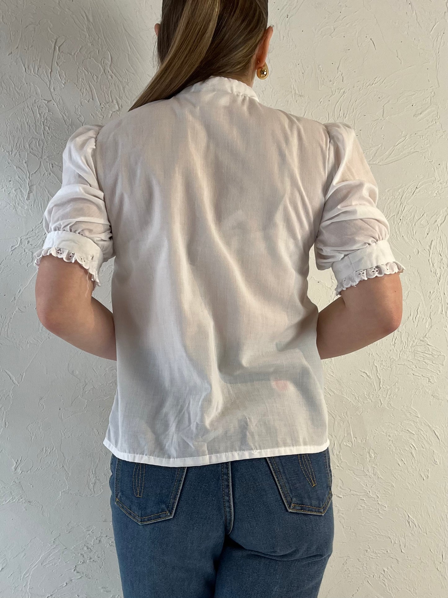 70s 'Sears' White Collared Blouse / XS