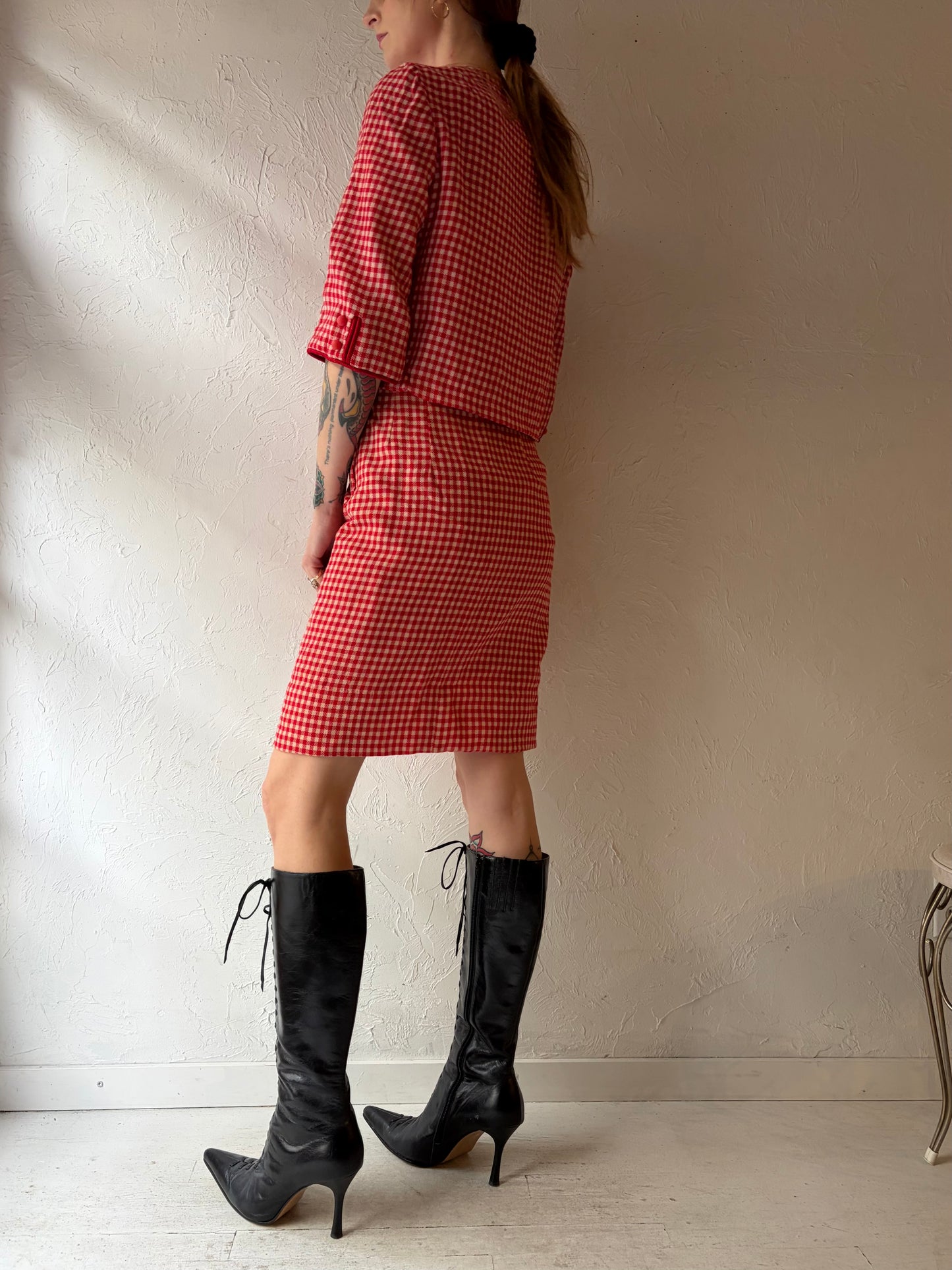60s/70s 'Sportempos' Red Plaid Wool Set / Union Made / Small