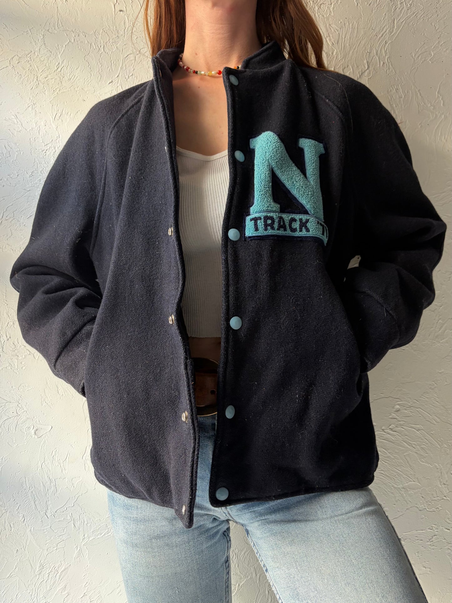 Vintage 70s Wool Varsity Bomber Jacket / Medium