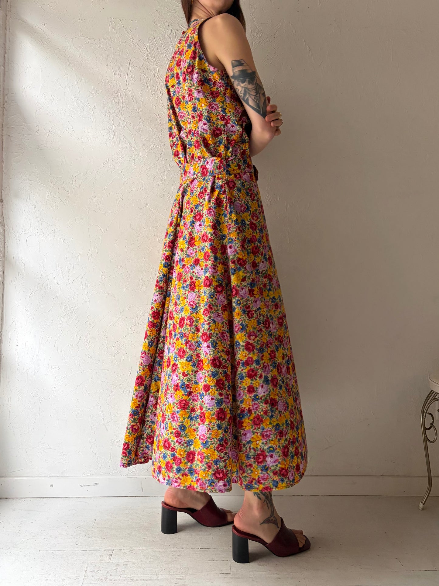 90s 'Fairset' Cotton Floral Spring Dress / Large