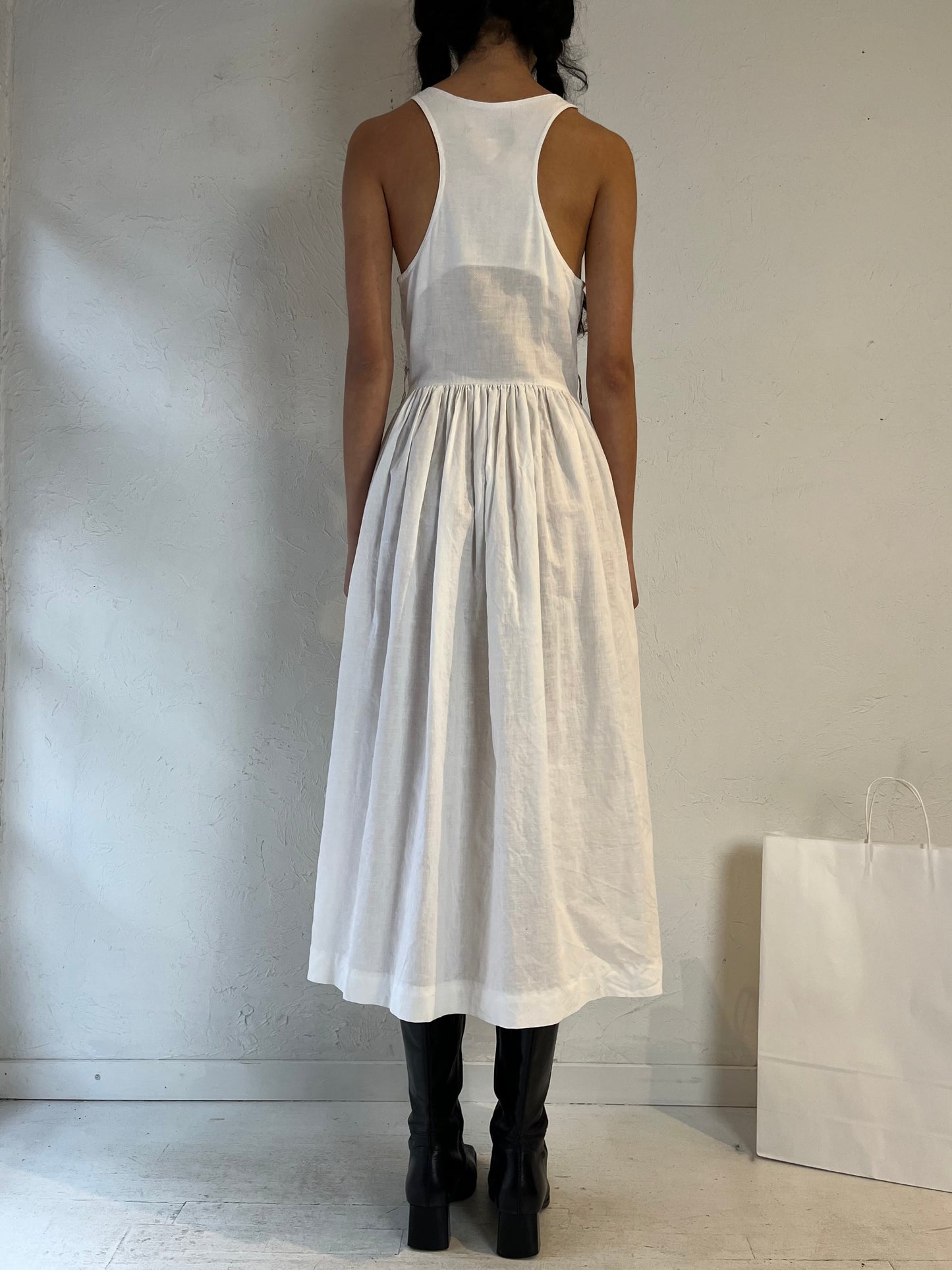 90s ‘Ralph Lauren’ White Sleeveless Midi Dress / Medium