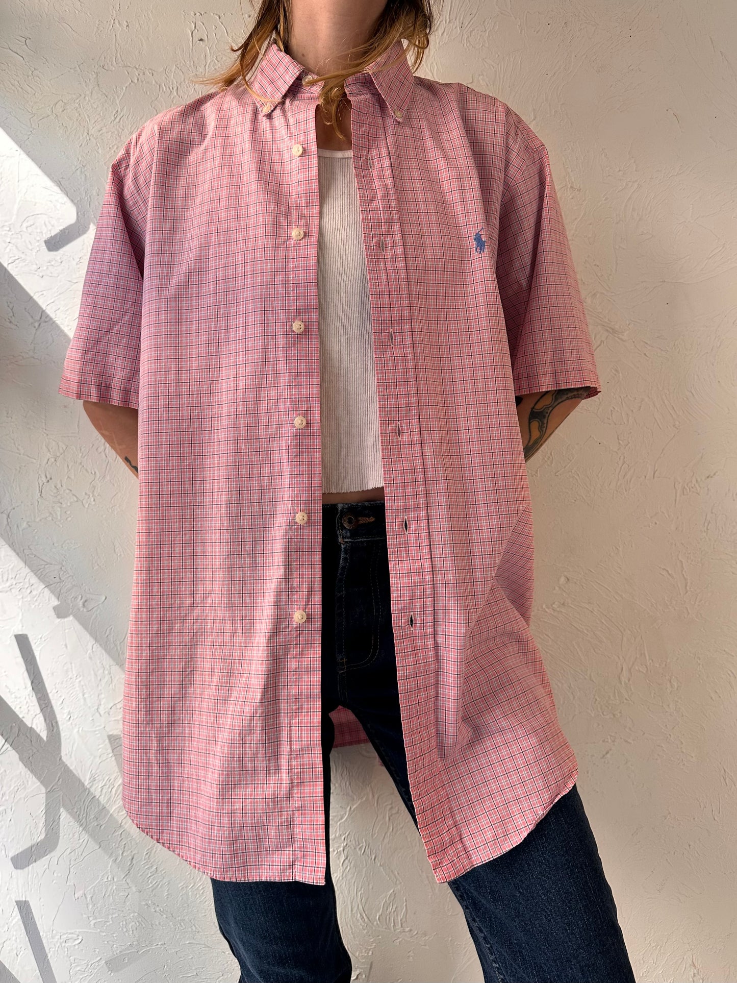 90s 'Ralph Lauren' Pink Short Sleeve Button Up Shirt / Medium