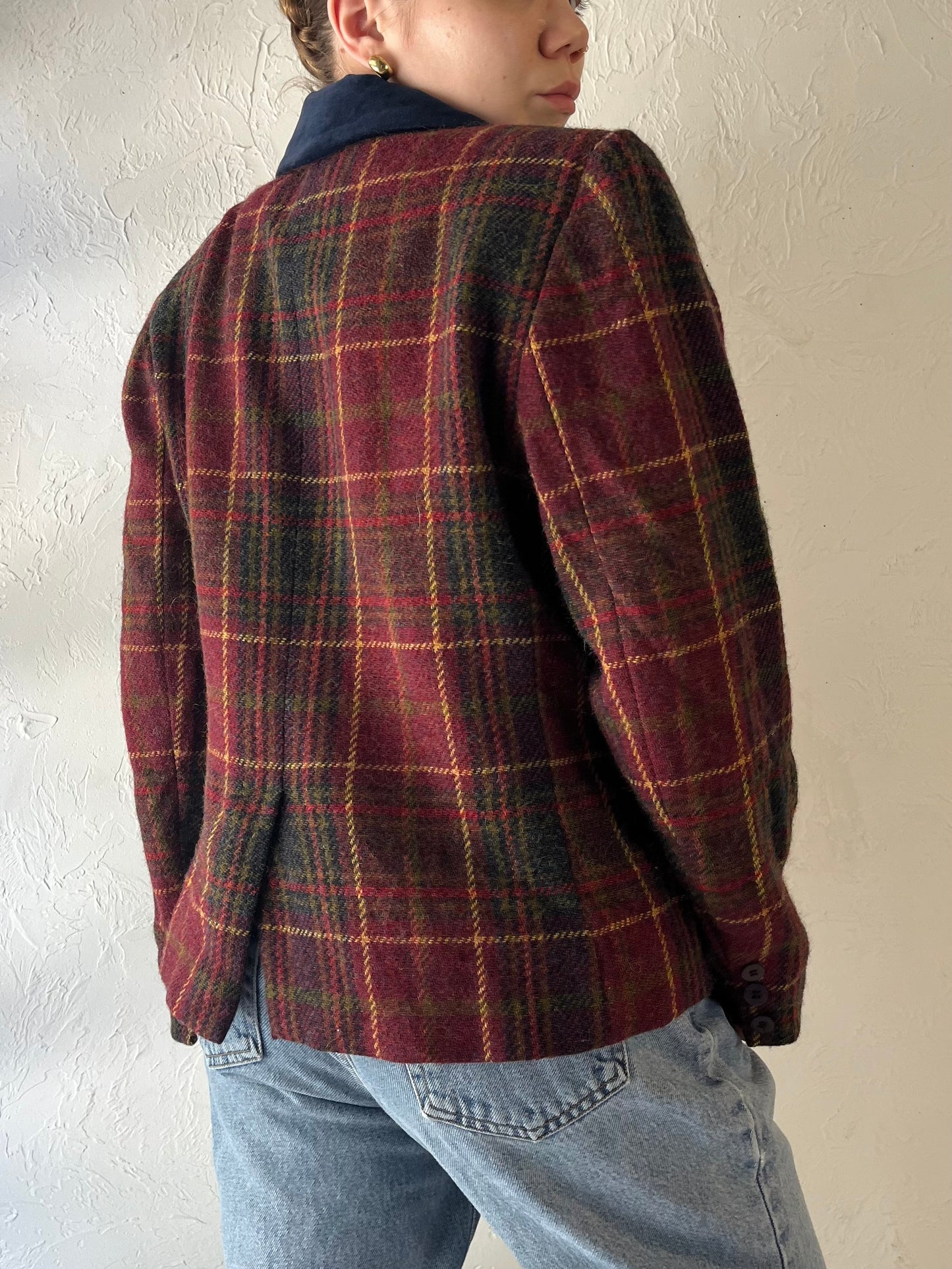 90s 'Jones New York' Knit Wool Plaid Blazer Jacket / Medium