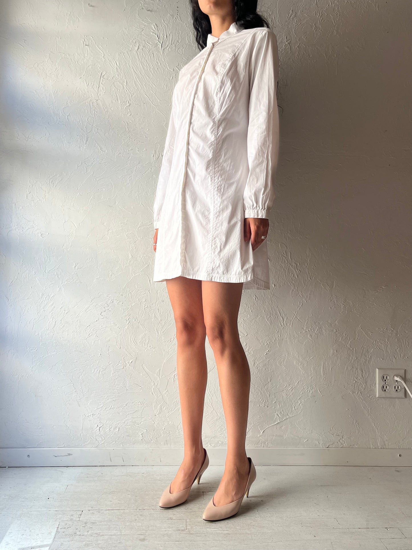 90s 'Le Chateau' White Long Sleeve Mini Dress / Large