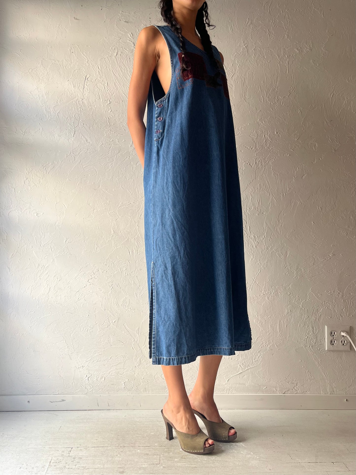 90s 'Erika & Co' Denim Maxi Dress / Medium
