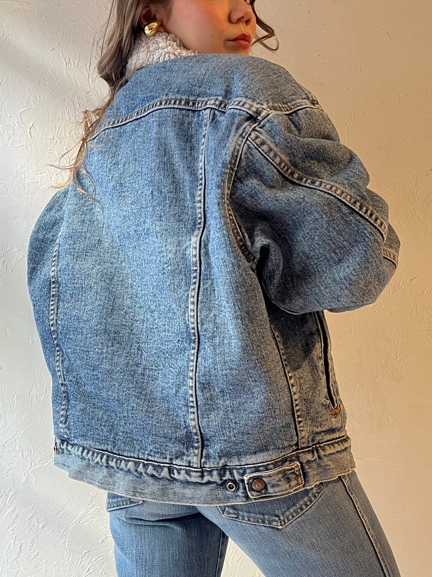 90s 'Levis' Faux Shearling Lined Denim Jacket / Medium