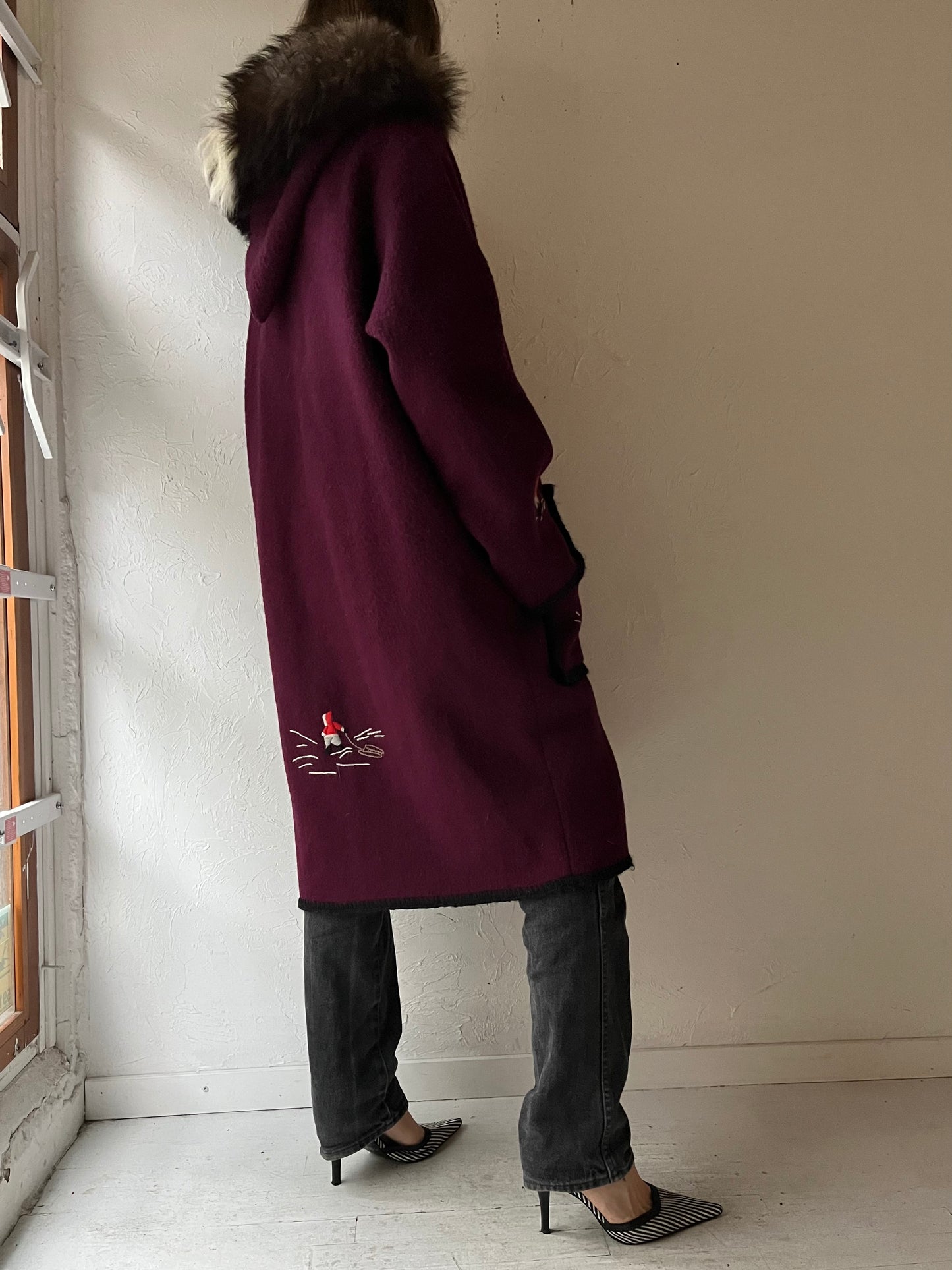 Vintage Purple Wool Embroidered Parka / Large